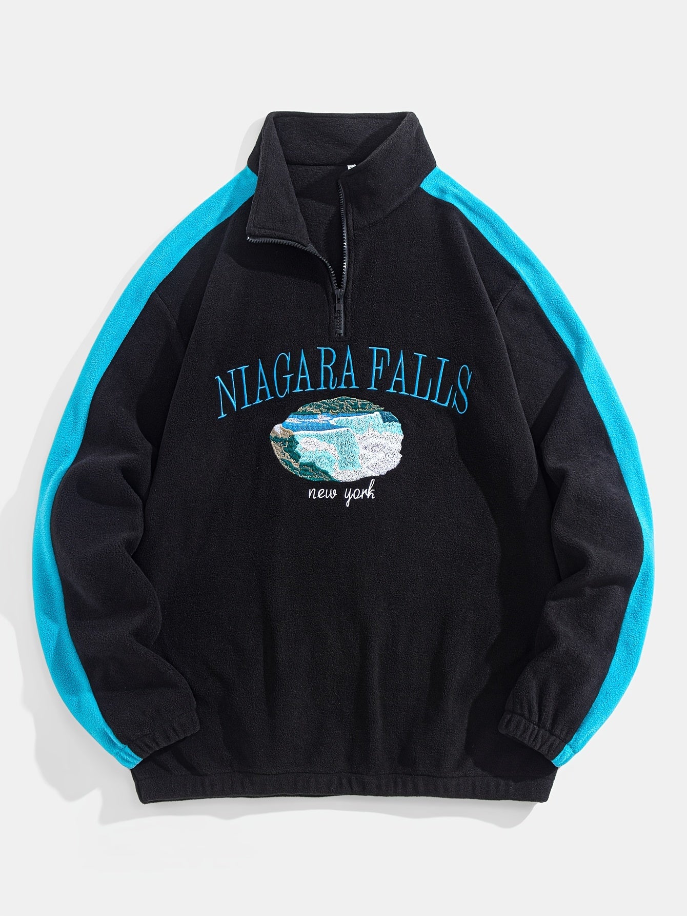 Cozy Sweatshirt Cozy Thickened Men's Niagara Falls Embroidered Fleece Zip-Up Sweatshirt