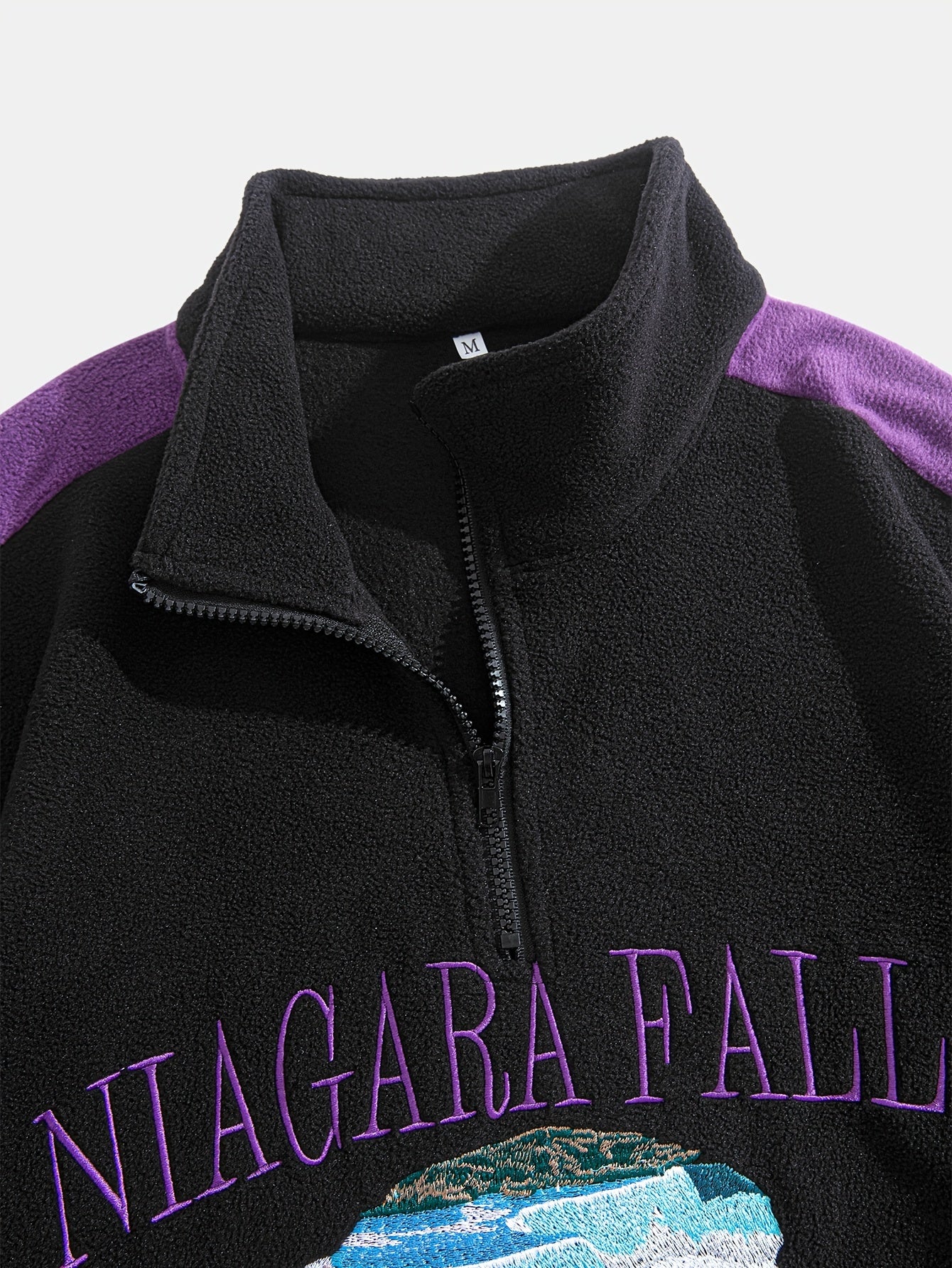 Cozy Sweatshirt Cozy Thickened Men's Niagara Falls Embroidered Fleece Zip-Up Sweatshirt