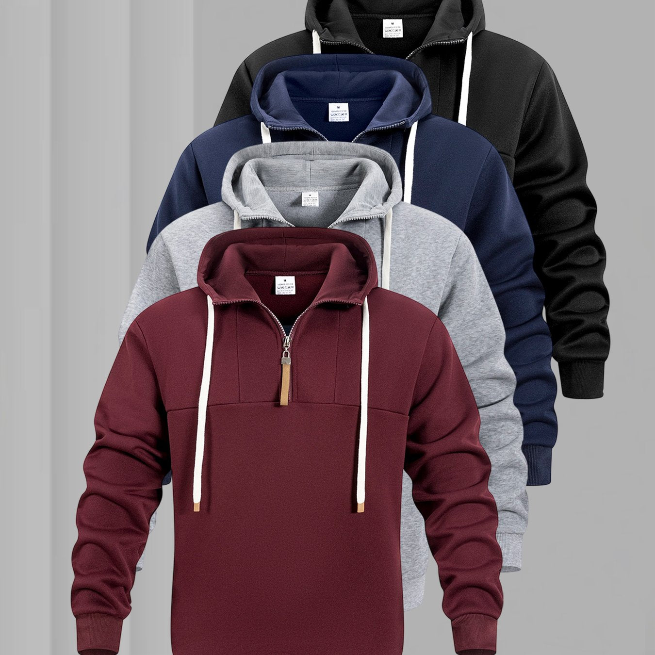 4pcs Men's Casual Patchwork Hooded Pullover Sweatshirt