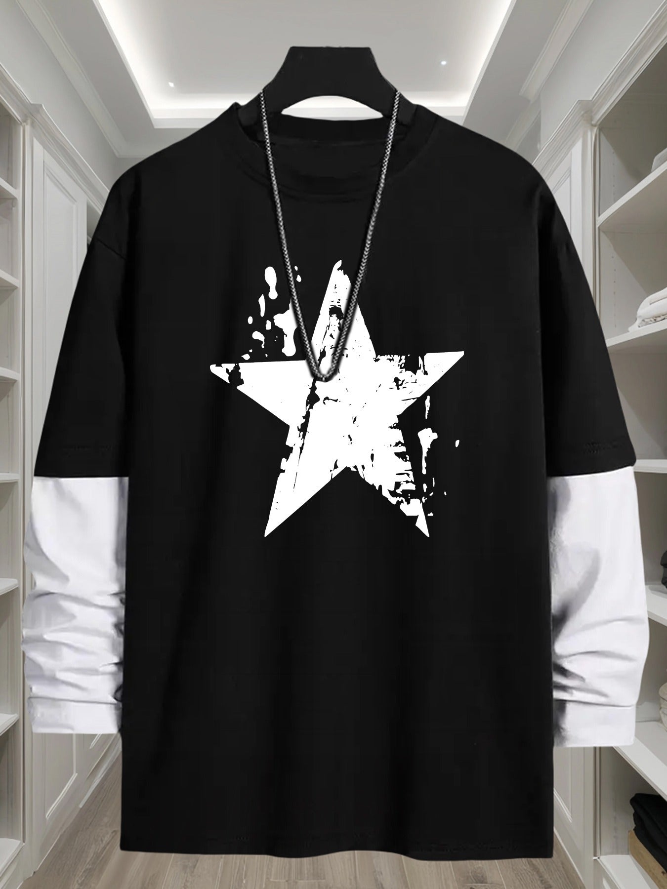 Geometric T-Shirt Polyester Men's Casual Long Sleeve T-Shirt | Geometric Print, Loose Fit, Round Neck, Machine Washable