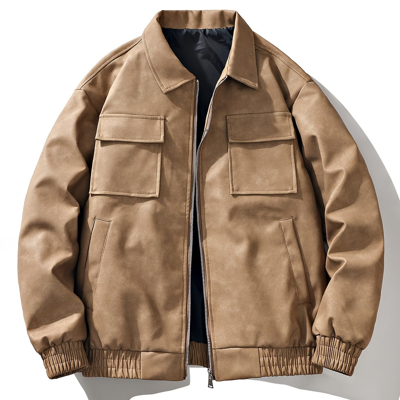Men'S Vintage Motorcycle Jacket - Full-Zip Biker Coat with Zipper Closure, Non-Stretch Fabric