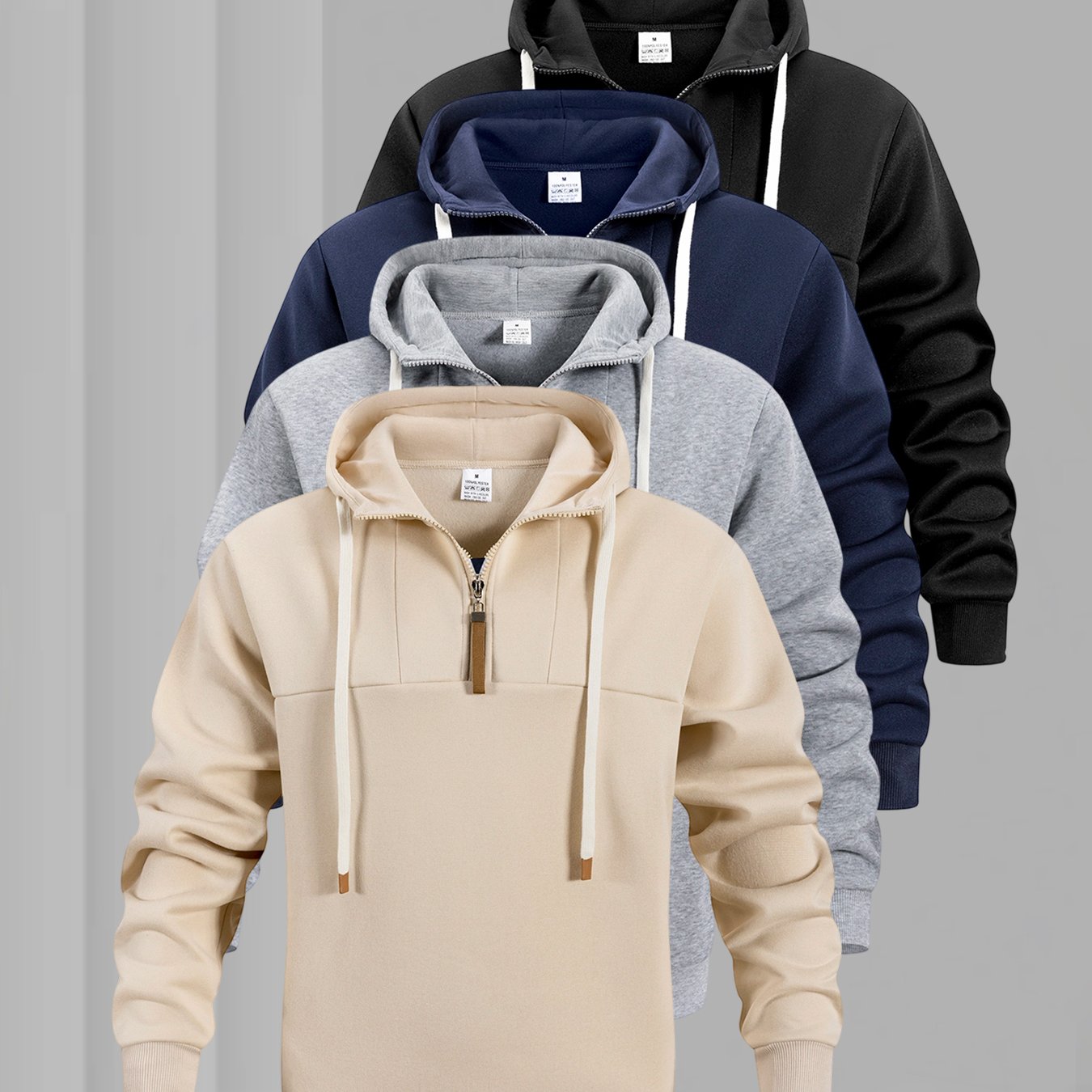 4pcs Men's Casual Patchwork Hooded Pullover Sweatshirt