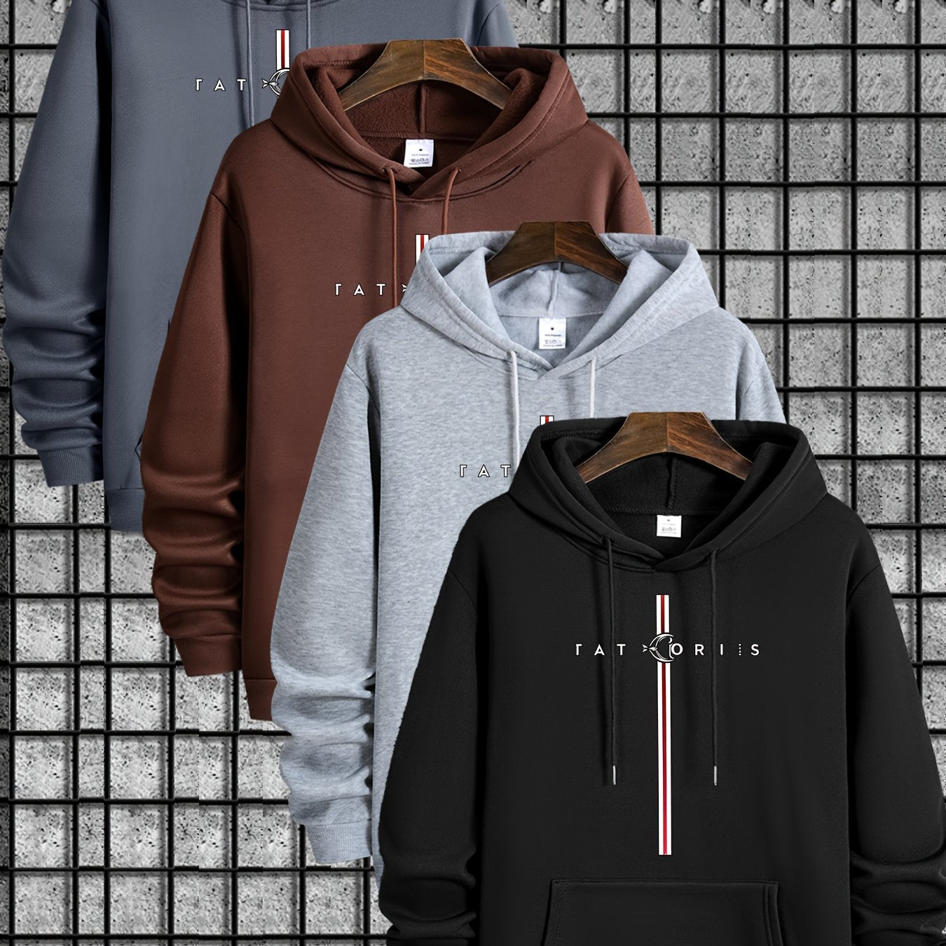 Men's 4pcs sweater set, new style with Tatoris print, fashionable and casual, drawstring hooded sweater