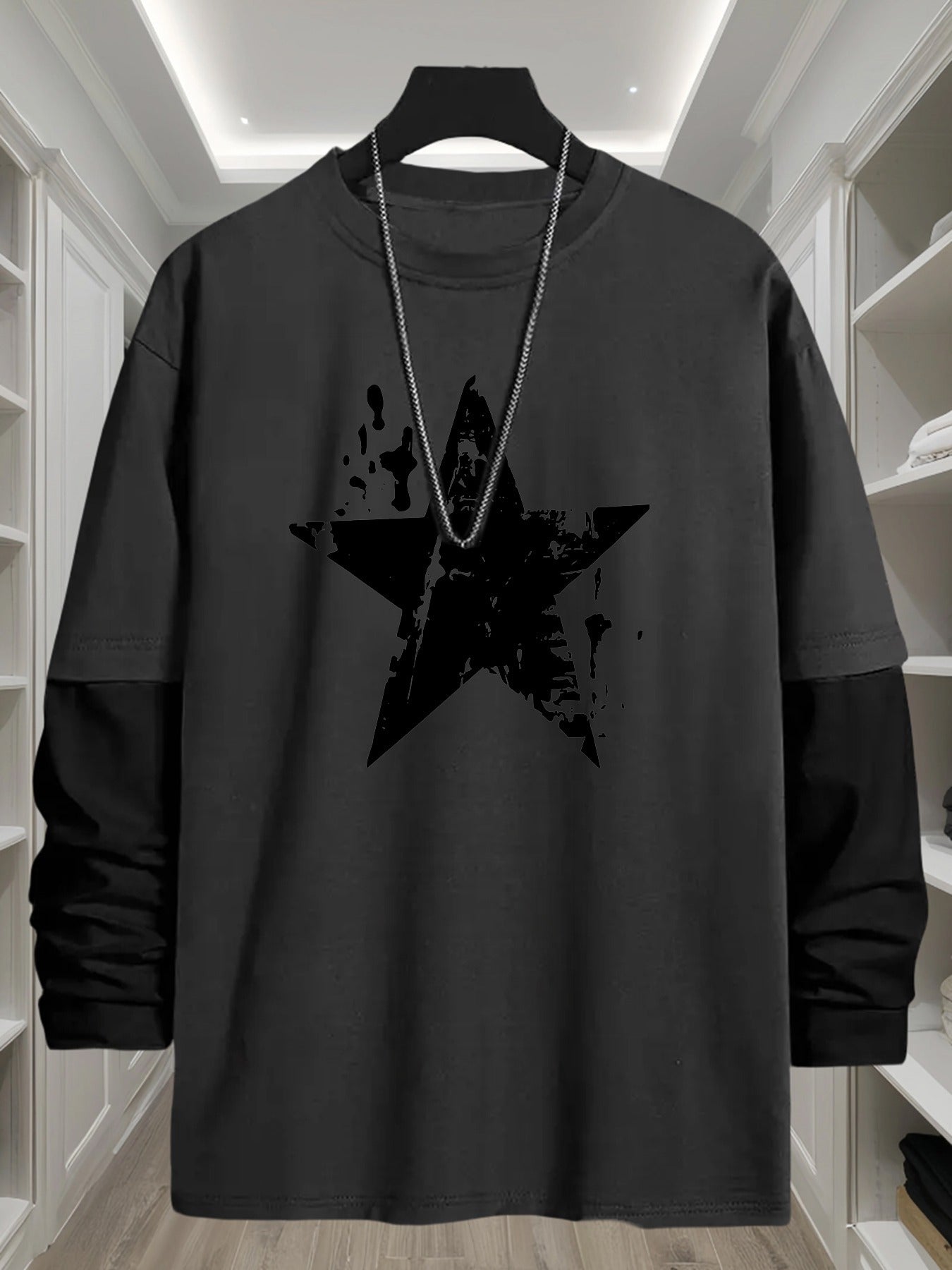 Geometric T-Shirt Polyester Men's Casual Long Sleeve T-Shirt | Geometric Print, Loose Fit, Round Neck, Machine Washable