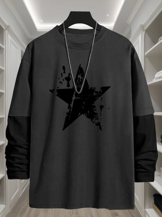Geometric T-Shirt Polyester Men's Casual Long Sleeve T-Shirt | Geometric Print, Loose Fit, Round Neck, Machine Washable
