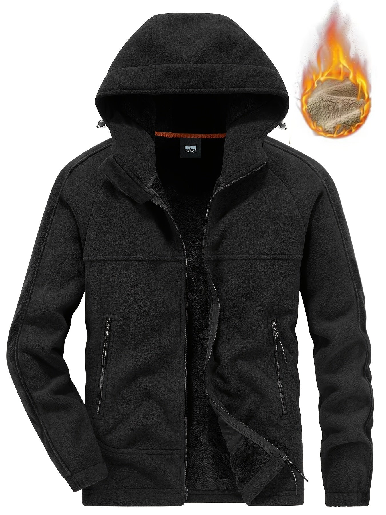 Men'S Casual Hooded Jacket, Polyester Long Sleeve Zip Up Hoodie with Pockets