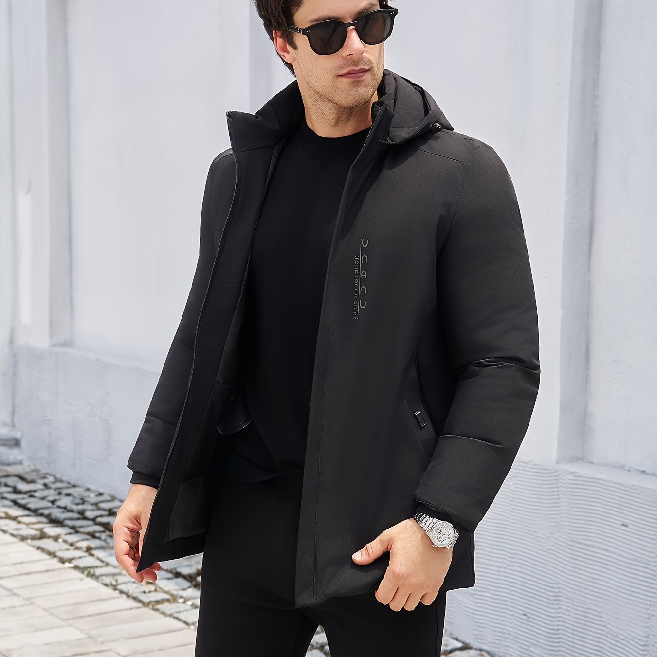 Men's Formal Winter Coat Polyester-Filled Men's Long Formal Coat - Winter Parka with Zipper Closure