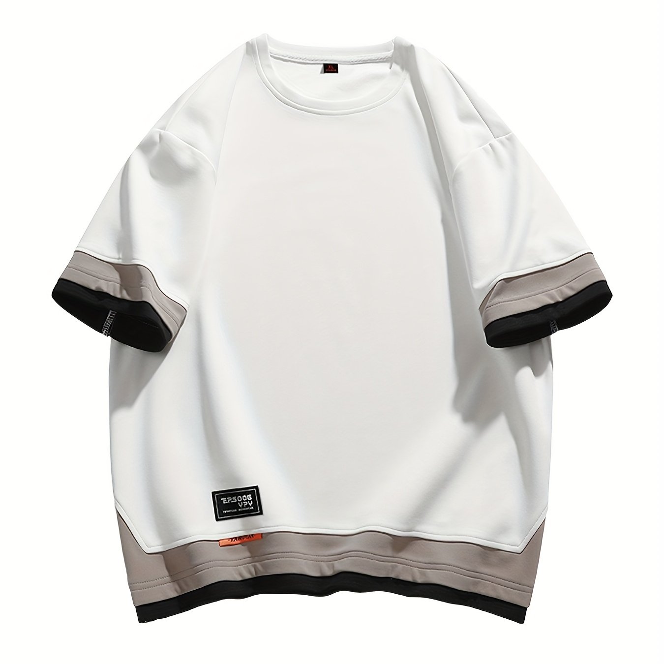 Men's Summer Short Sleeve T-Shirt - Color-Block Half-Zip Design, 100% Polyester Lightweight 100gsm