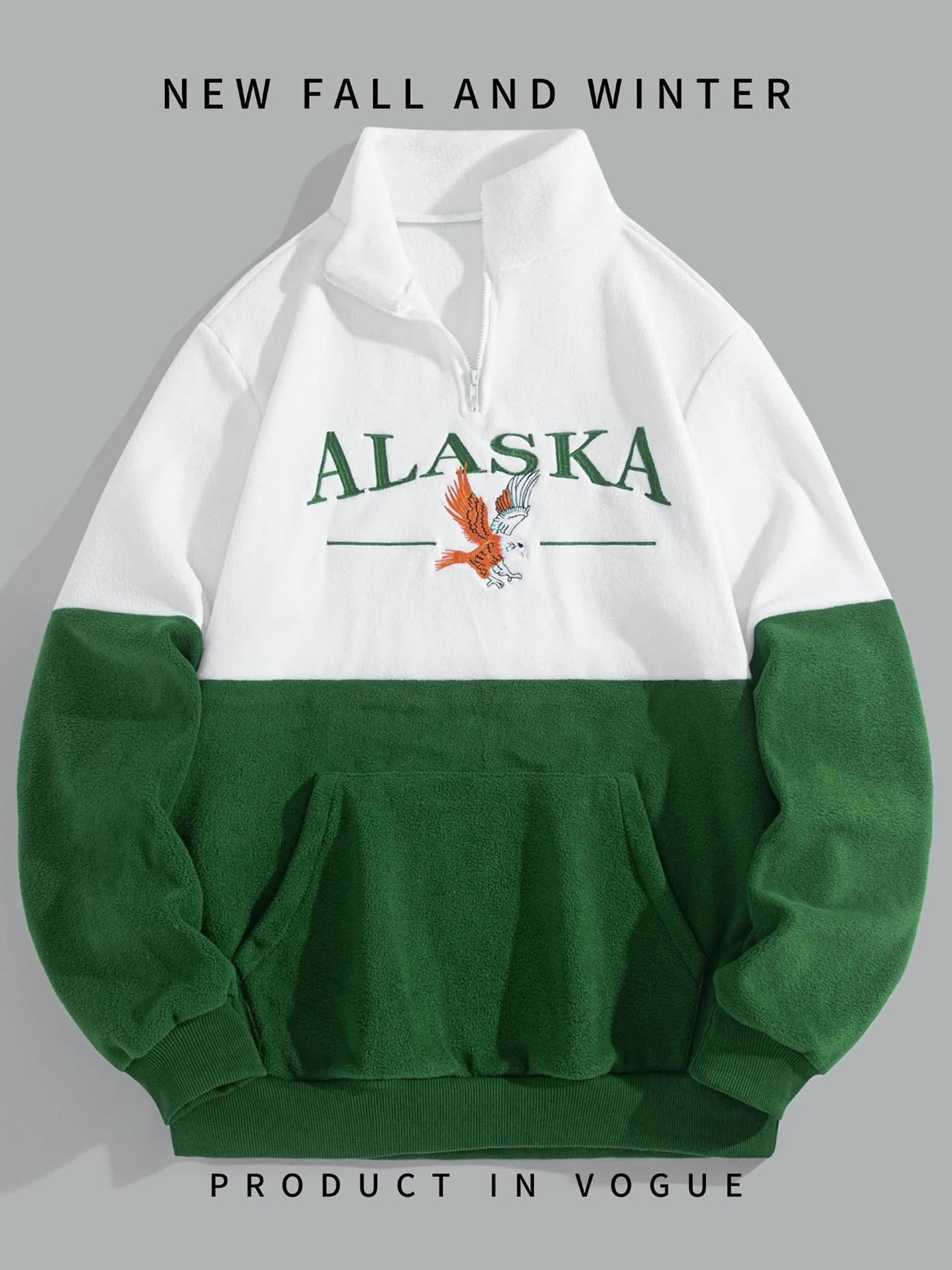 1pc Men's Alaska Lettering & Eagle Graphic Zip-Up Hoodie - Full-Zip Closure