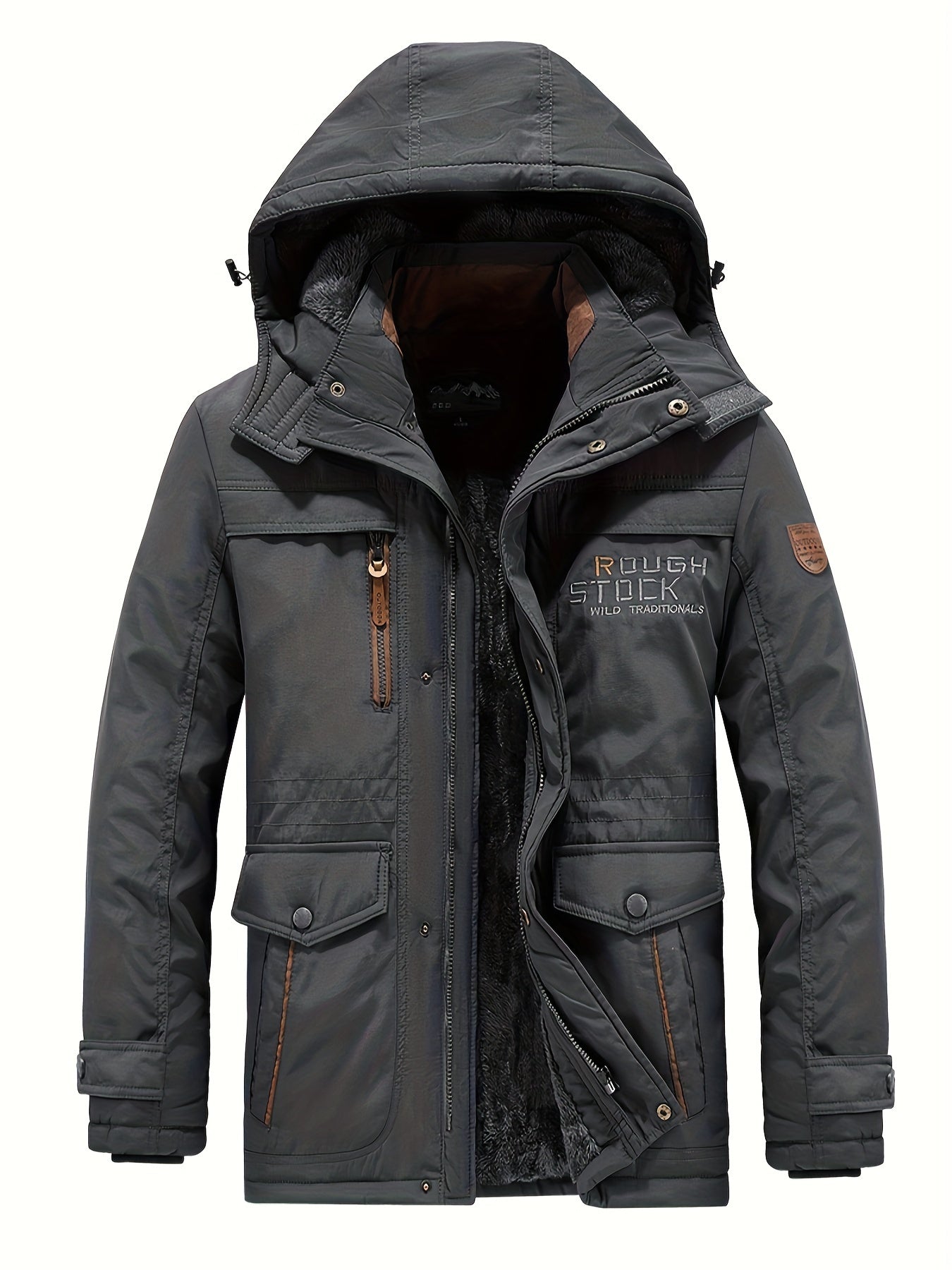 Winter Outdoor Thickened Fleece-Lined Jacket with Removable Hood Casual Windbreaker