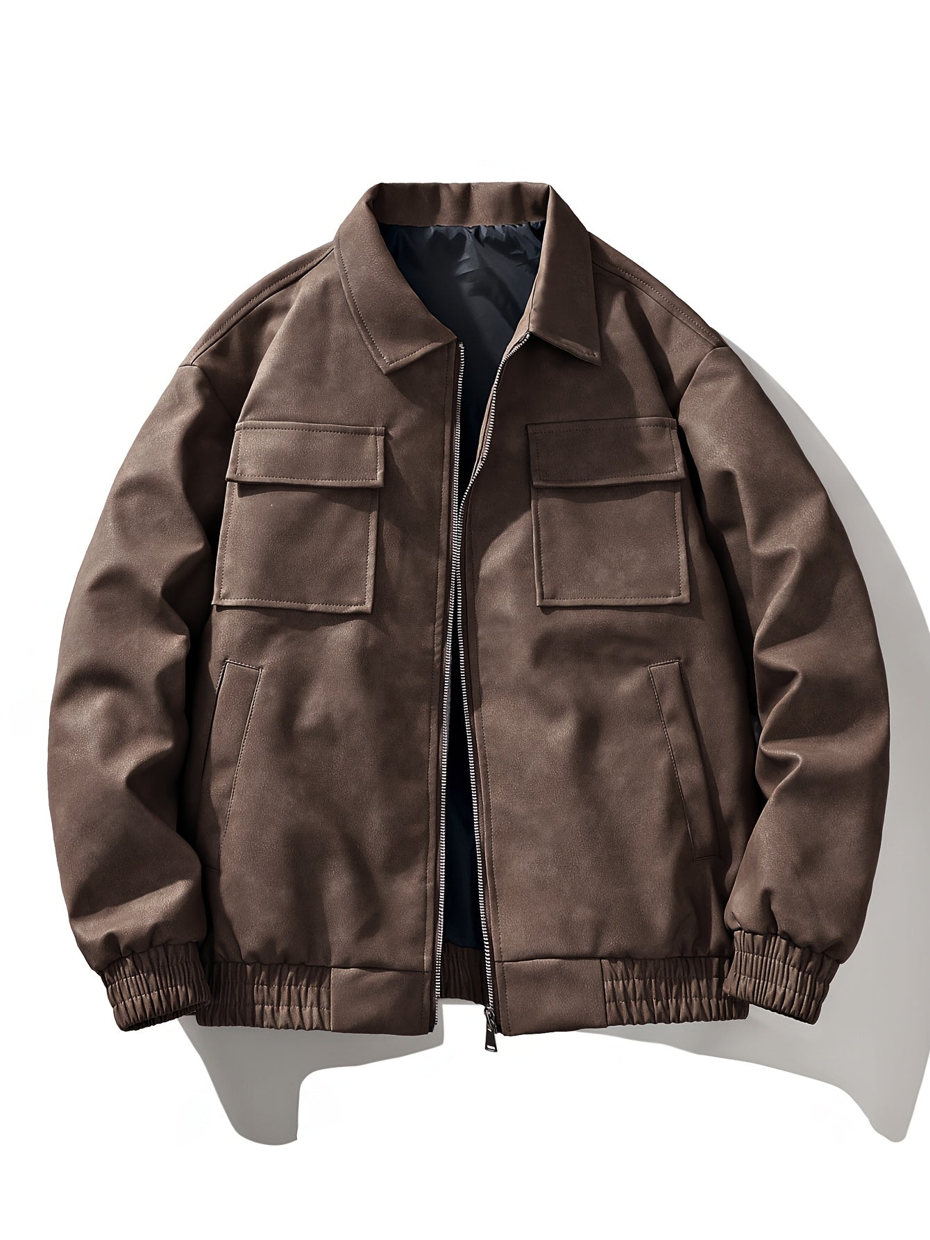 Men'S Vintage Motorcycle Jacket - Full-Zip Biker Coat with Zipper Closure, Non-Stretch Fabric