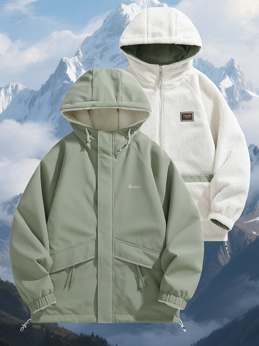 Men's and Unisex Reversible Hooded Jacket - Zip Closure, Flap Front Design