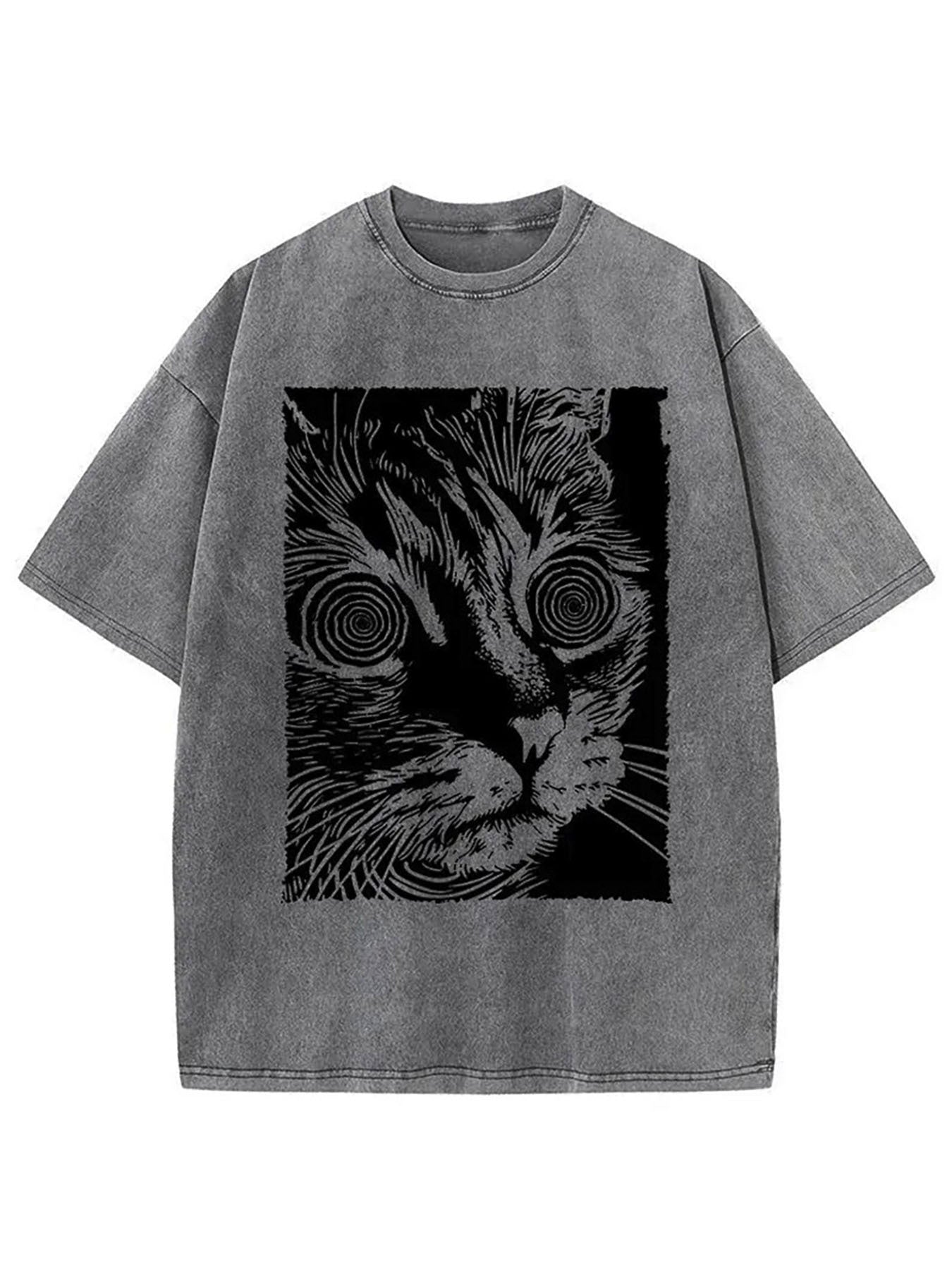 1pc, Vintage-Inspired Surprised Kitten Print T-Shirt, High-Quality Waxed Cotton, Relaxed Fit, Short Sleeve, Round Neck