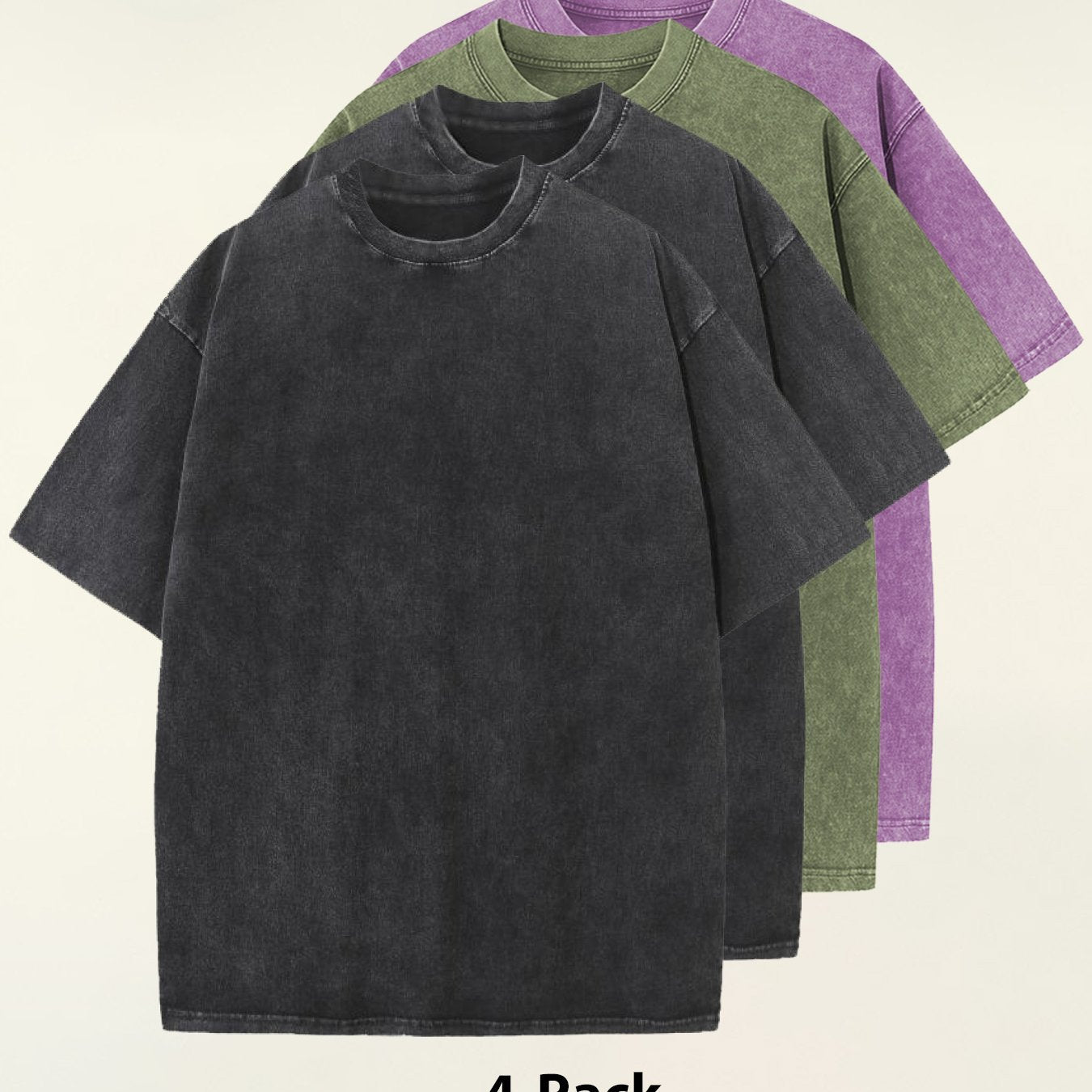 4pcs 100% Cotton Acid-Washed 230g T-Shirts - Retro Vintage Style