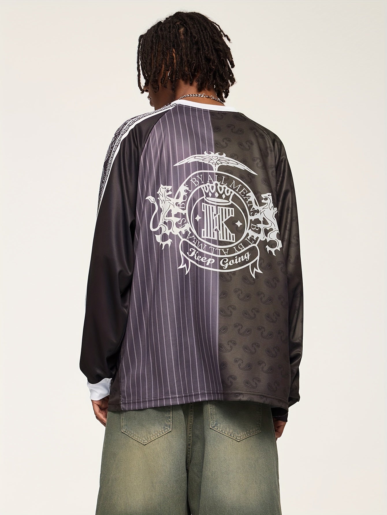 Men'S Vintage Baseball Graphic T-Shirt - Loose Fit Long Sleeve Tee with V-Neck