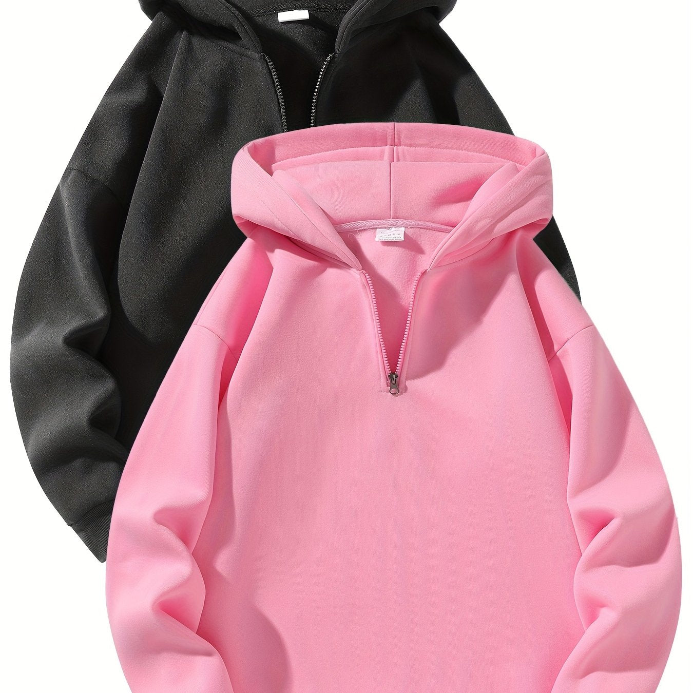 Sporty Sweatshirts 2pcs Sporty Comfortable Fleece-Lined Half-Zip Hooded Sweatshirts