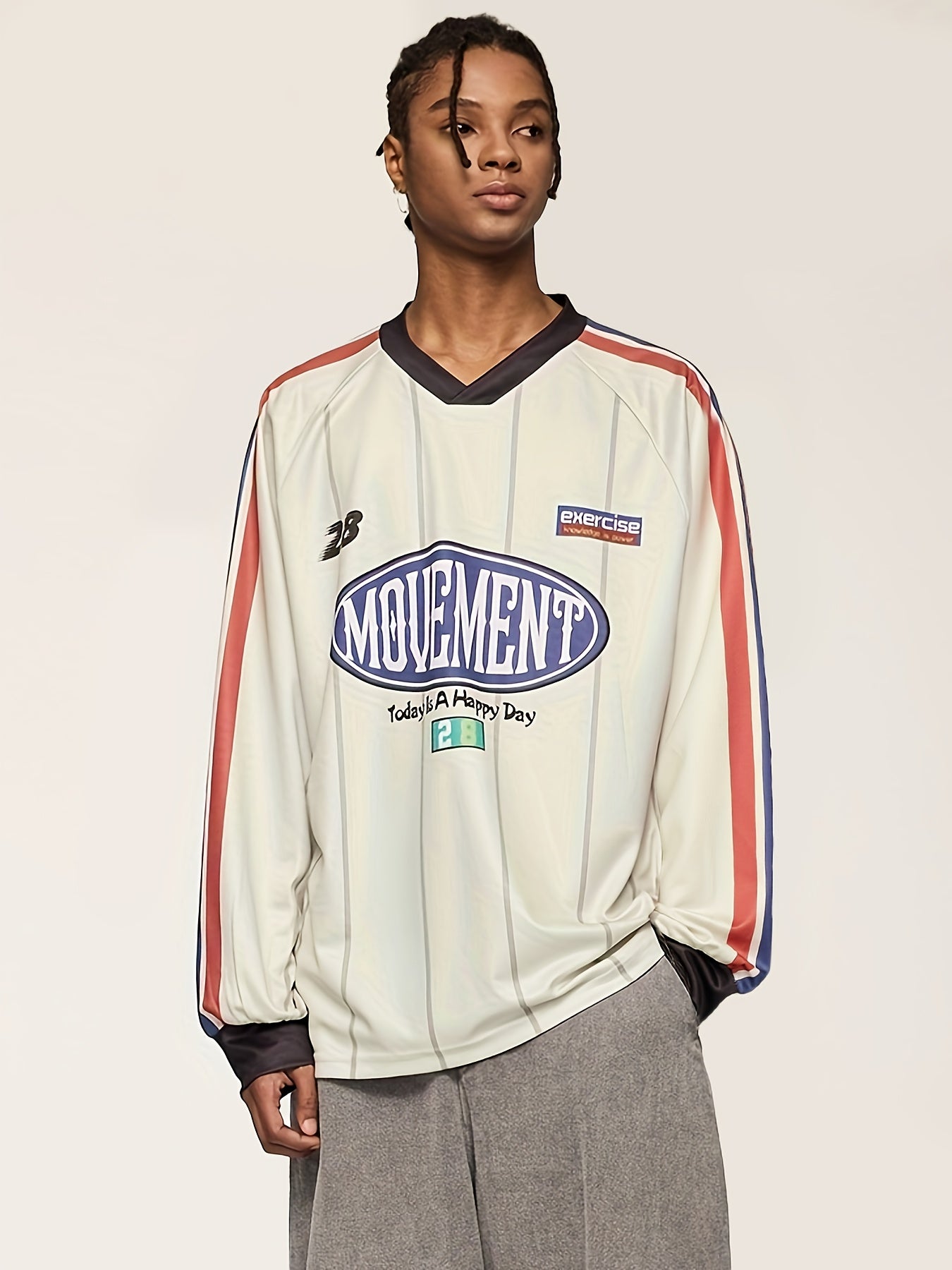 Men'S Vintage Baseball Graphic T-Shirt - Loose Fit Long Sleeve Tee with V-Neck