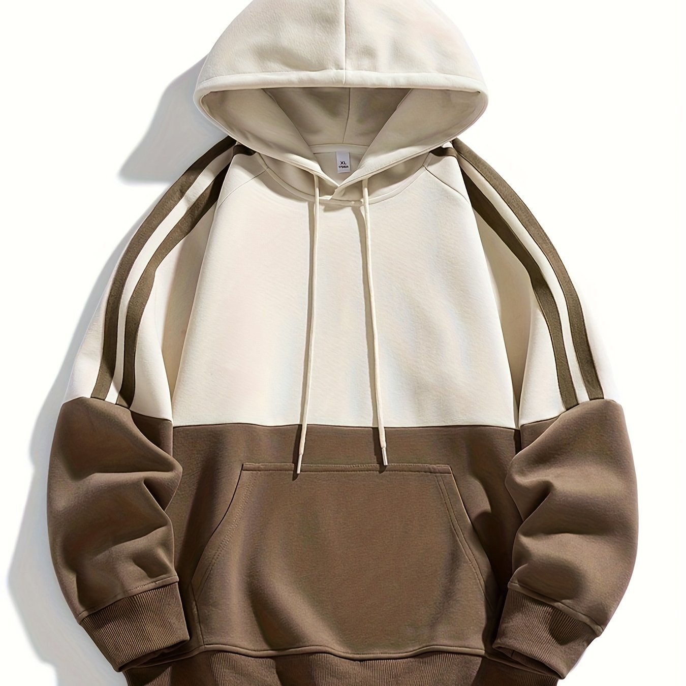 Men'S Casual Color Block Hoodie with Pockets - & Brown Two-Tone Design