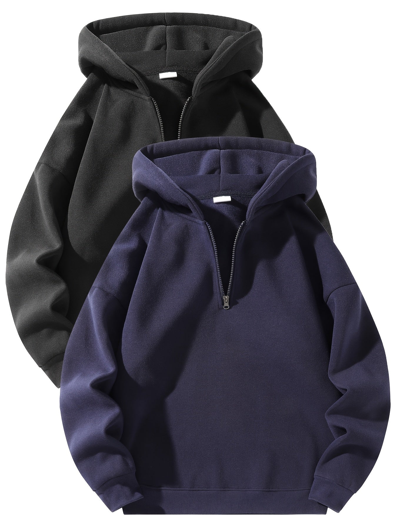 Sporty Sweatshirts 2pcs Sporty Comfortable Fleece-Lined Half-Zip Hooded Sweatshirts
