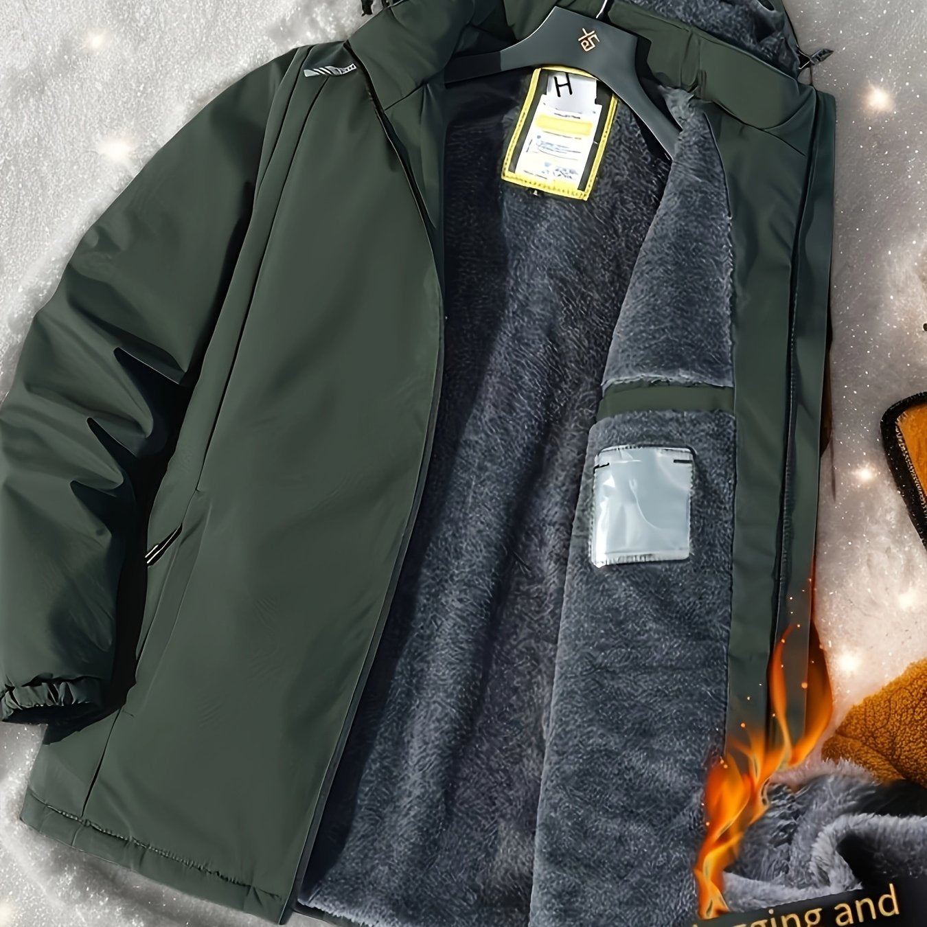 Warm Hooded Jacket Winter Warm Fleece-Lined Men's Hooded Jacket