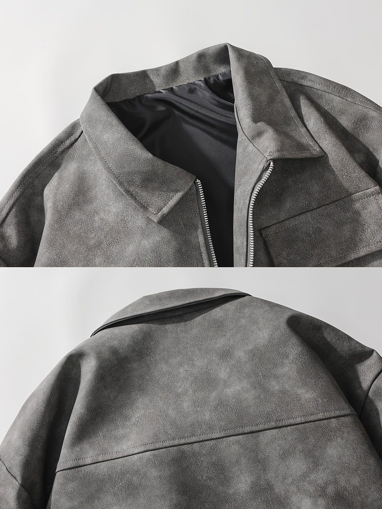 Men'S Vintage Motorcycle Jacket - Full-Zip Biker Coat with Zipper Closure, Non-Stretch Fabric