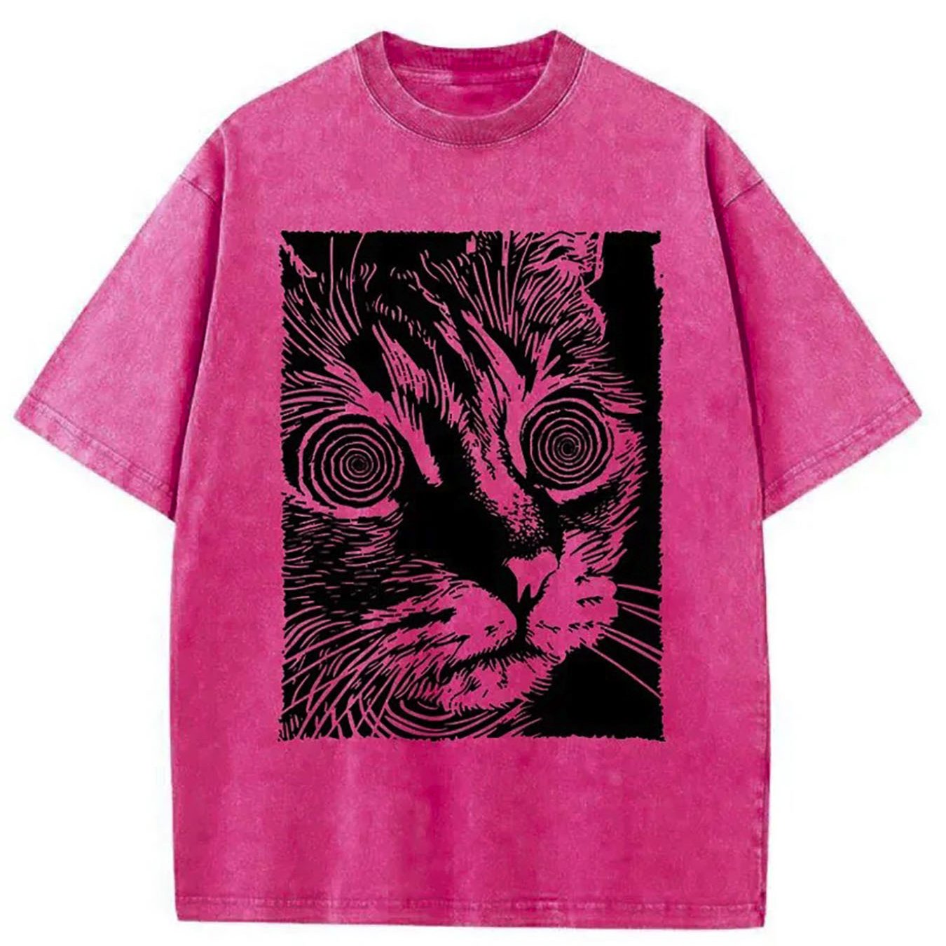 1pc, Vintage-Inspired Surprised Kitten Print T-Shirt, High-Quality Waxed Cotton, Relaxed Fit, Short Sleeve, Round Neck