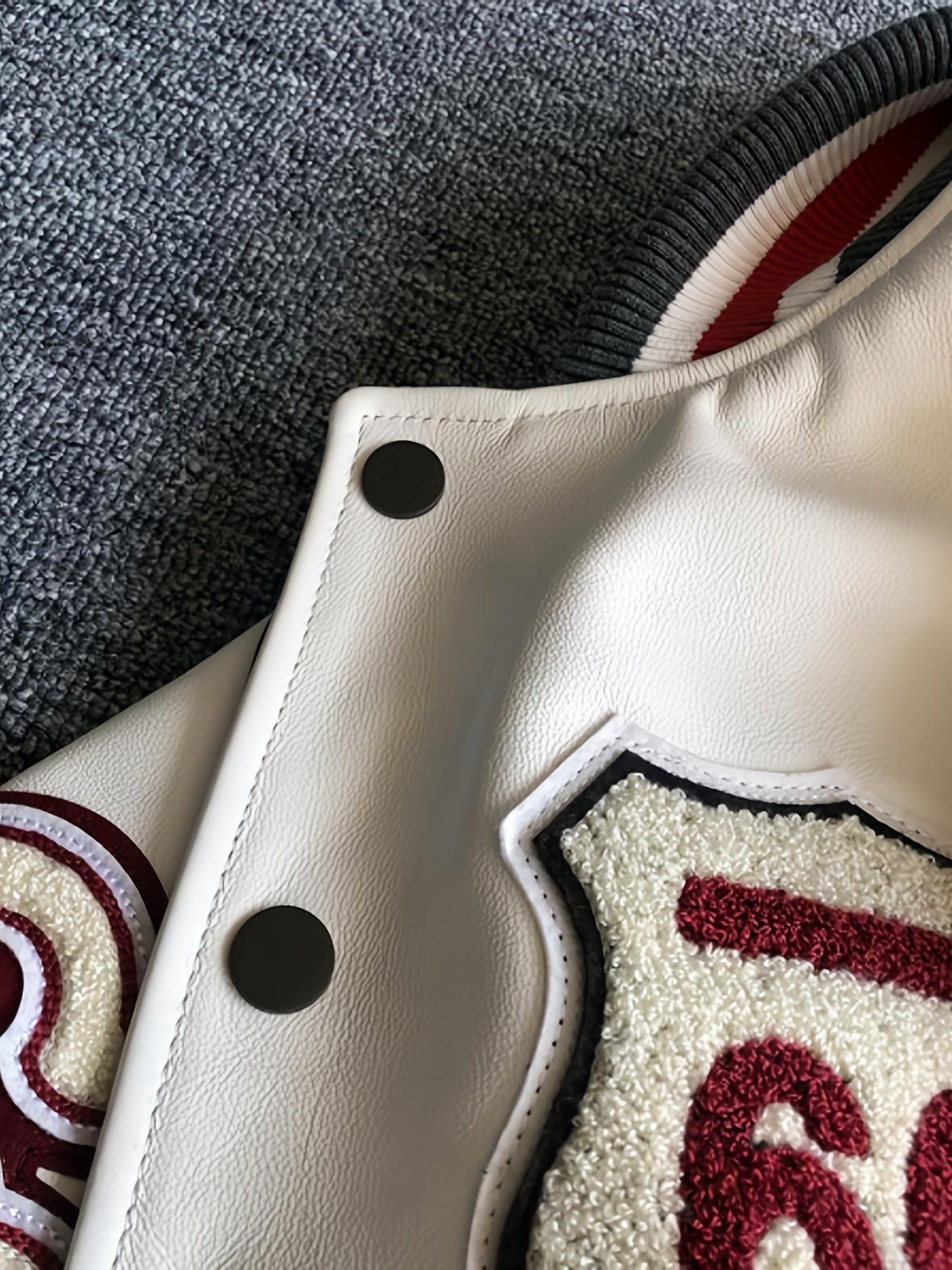 Men'S Embroidered Baseball Jacket, Casual Faux Leather with Polyester Lining, Stand Collar