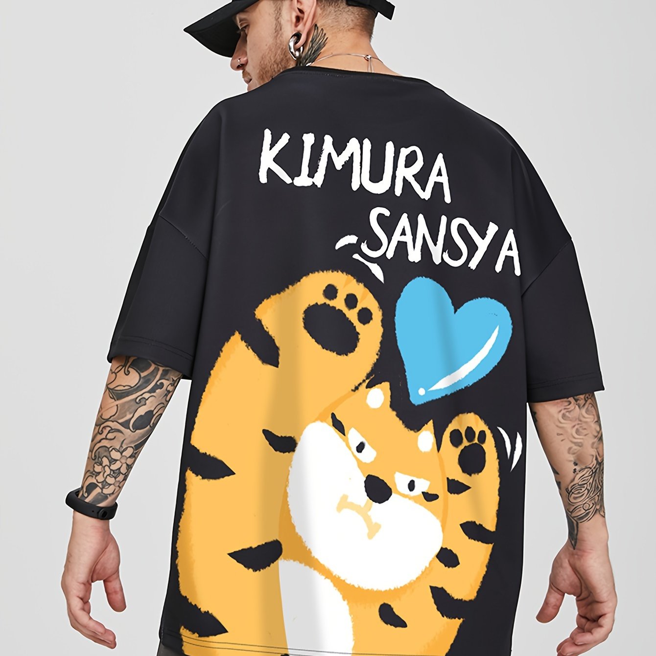 KIMURA SANSYA Couple'S Matching T-Shirts - Cute Heart & Tiger Graphic