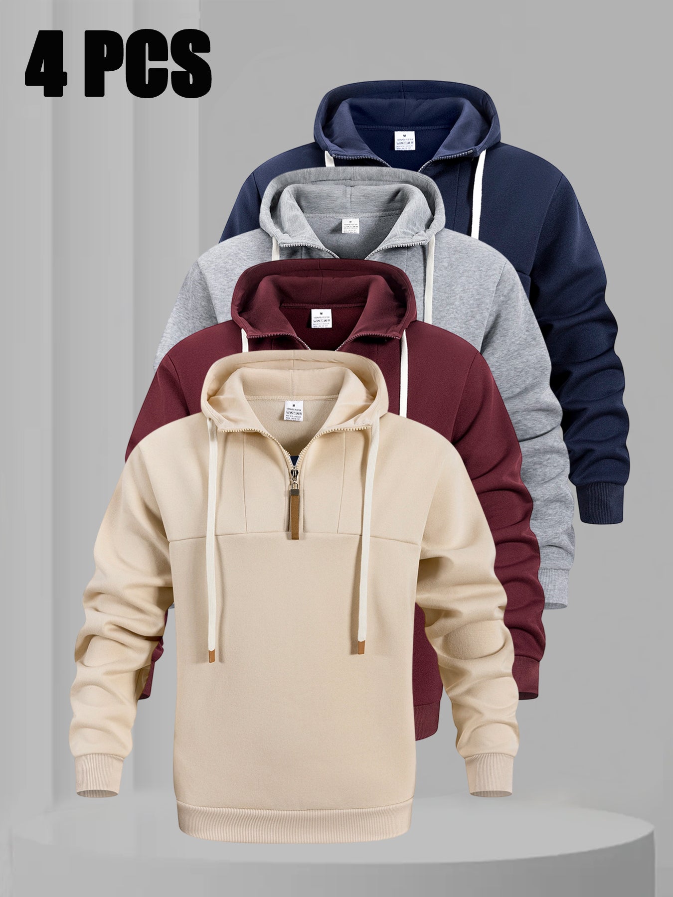 4pcs Men's Casual Patchwork Hooded Pullover Sweatshirt