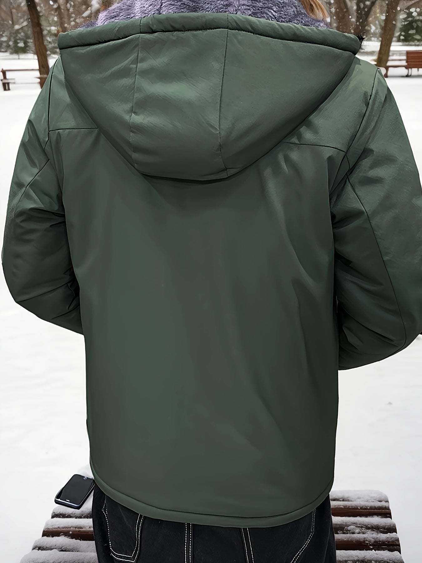 Warm Hooded Jacket Winter Warm Fleece-Lined Men's Hooded Jacket
