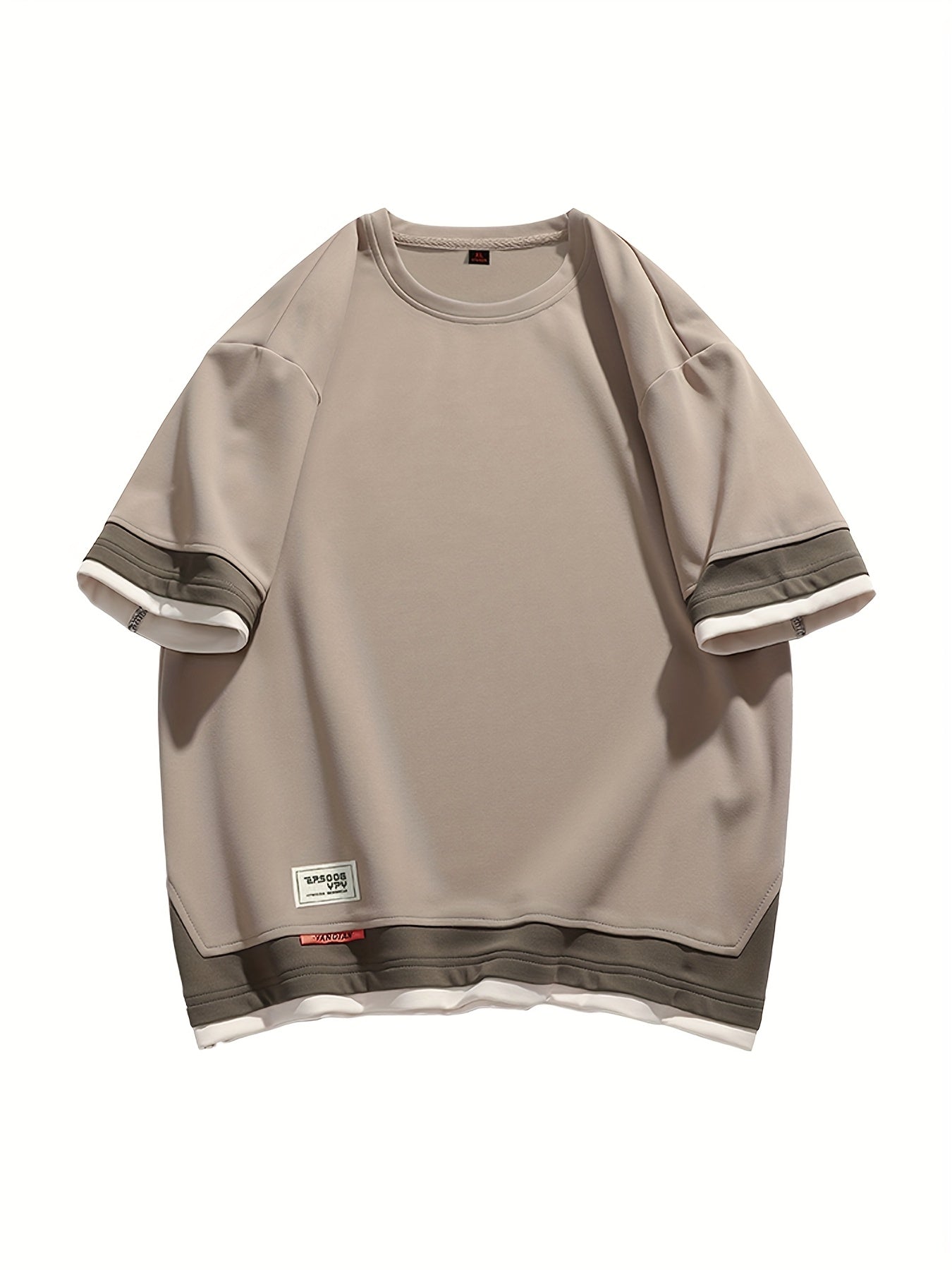 Men's Summer Short Sleeve T-Shirt - Color-Block Half-Zip Design, 100% Polyester Lightweight 100gsm