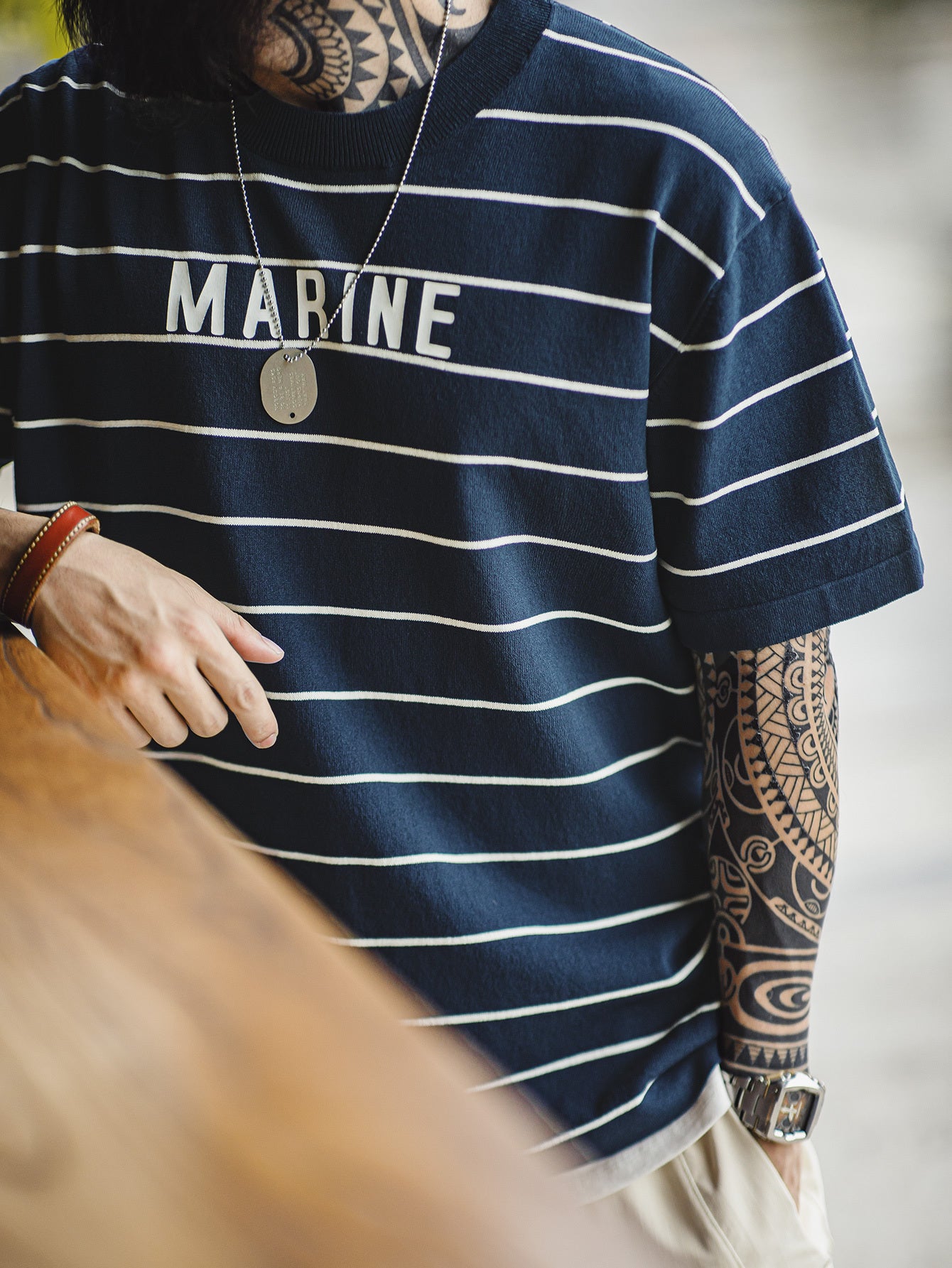 Men'S Vintage-Inspired Navy Blue & White Striped T-Shirt with \