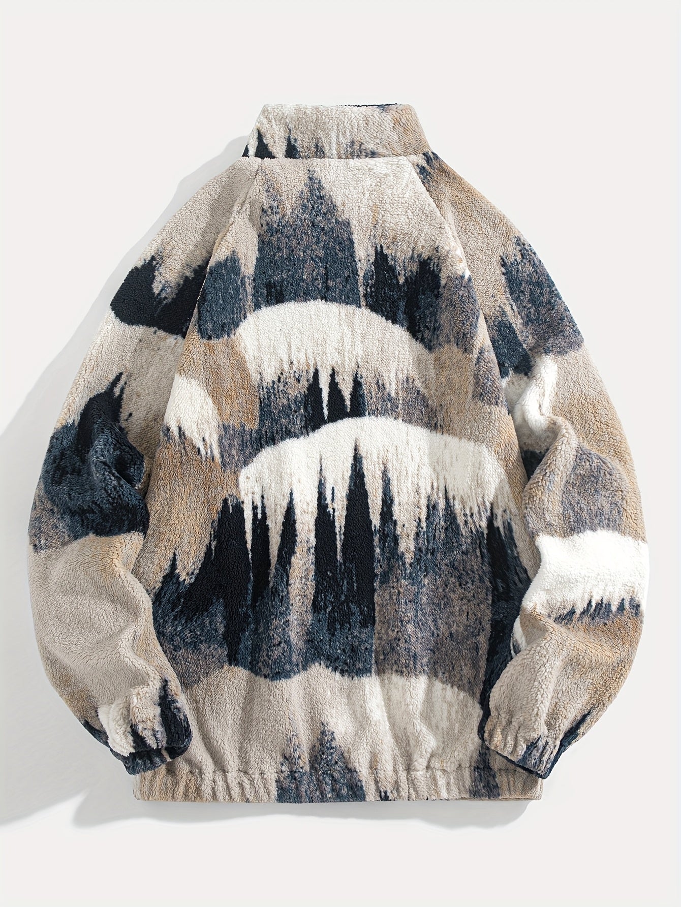 Men'S Plush Fleece-Lined Half-Zip Pullover Sweatshirt with Mountain Landscape Print - Soft Breathable Fabric