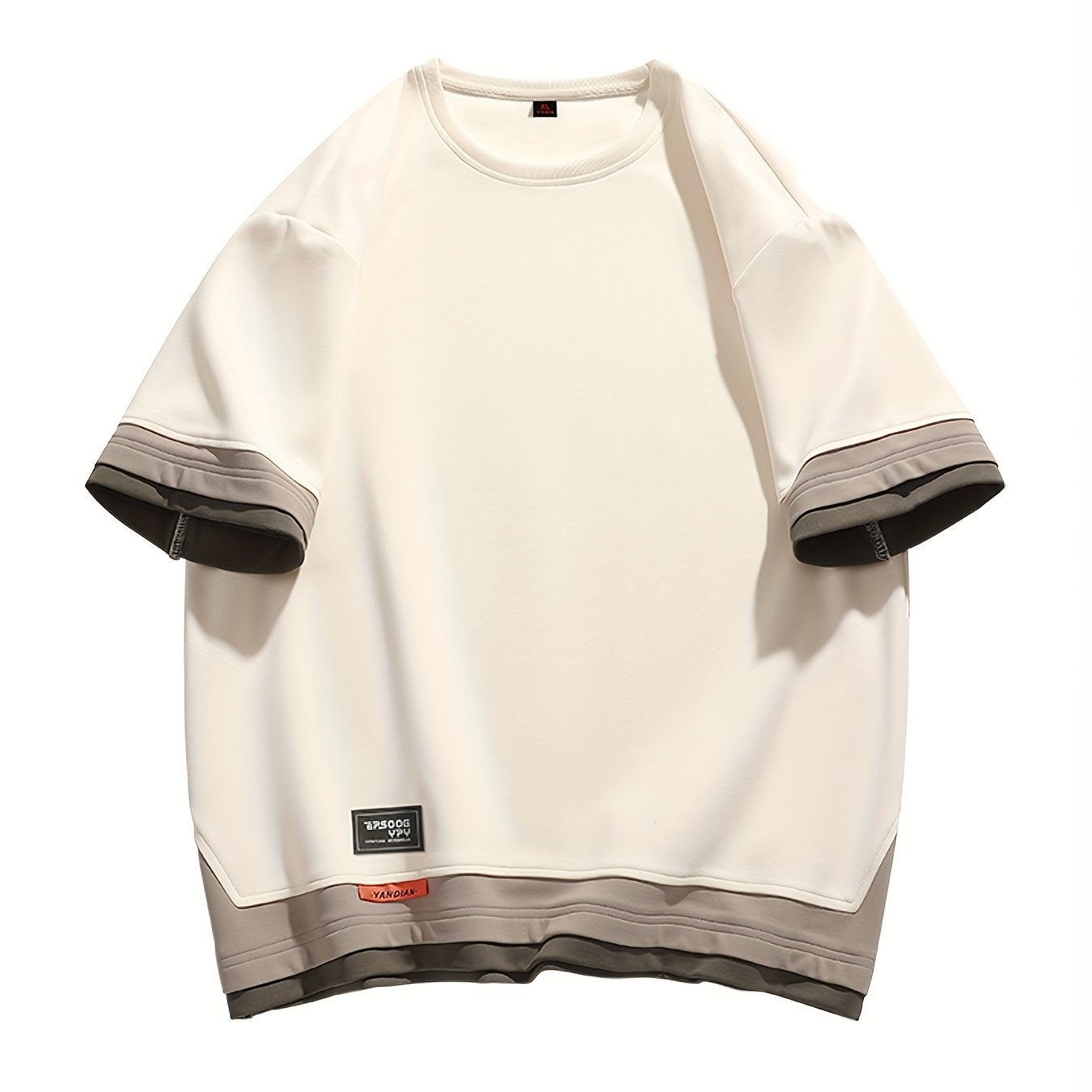 Men's Summer Short Sleeve T-Shirt - Color-Block Half-Zip Design, 100% Polyester Lightweight 100gsm