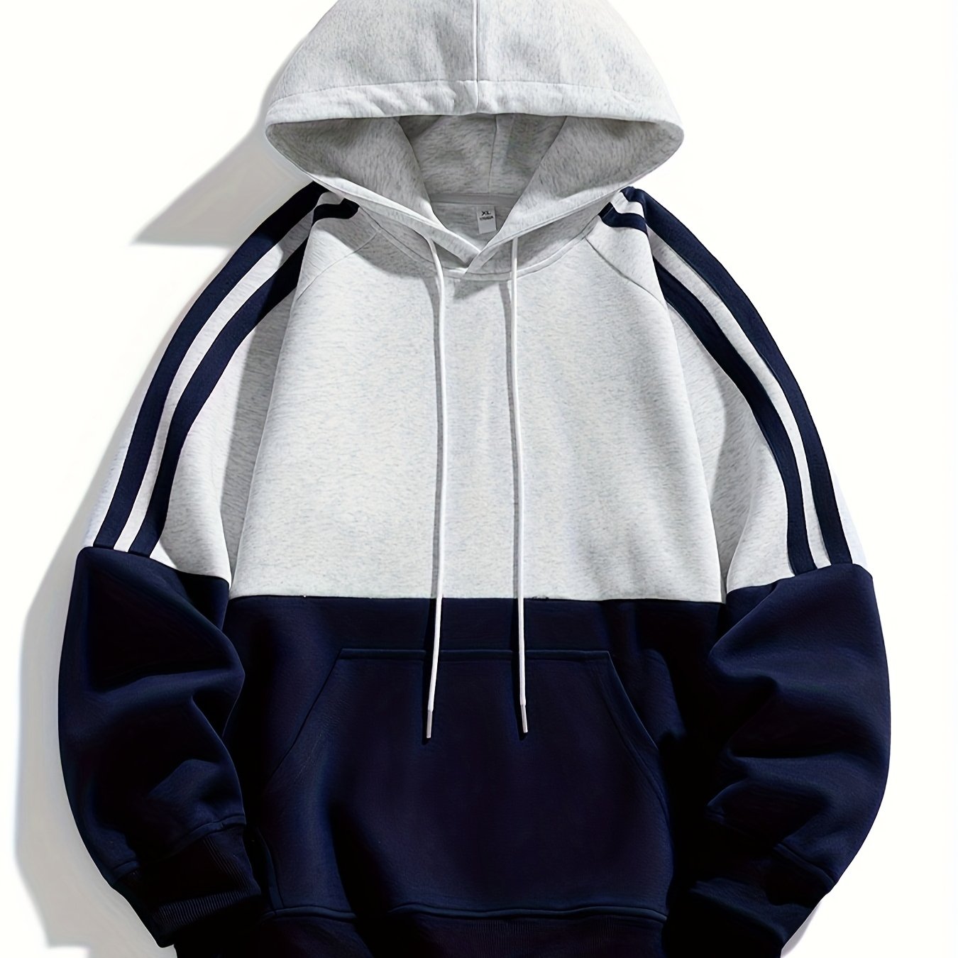 Men'S Casual Color Block Hoodie with Pockets - & Brown Two-Tone Design