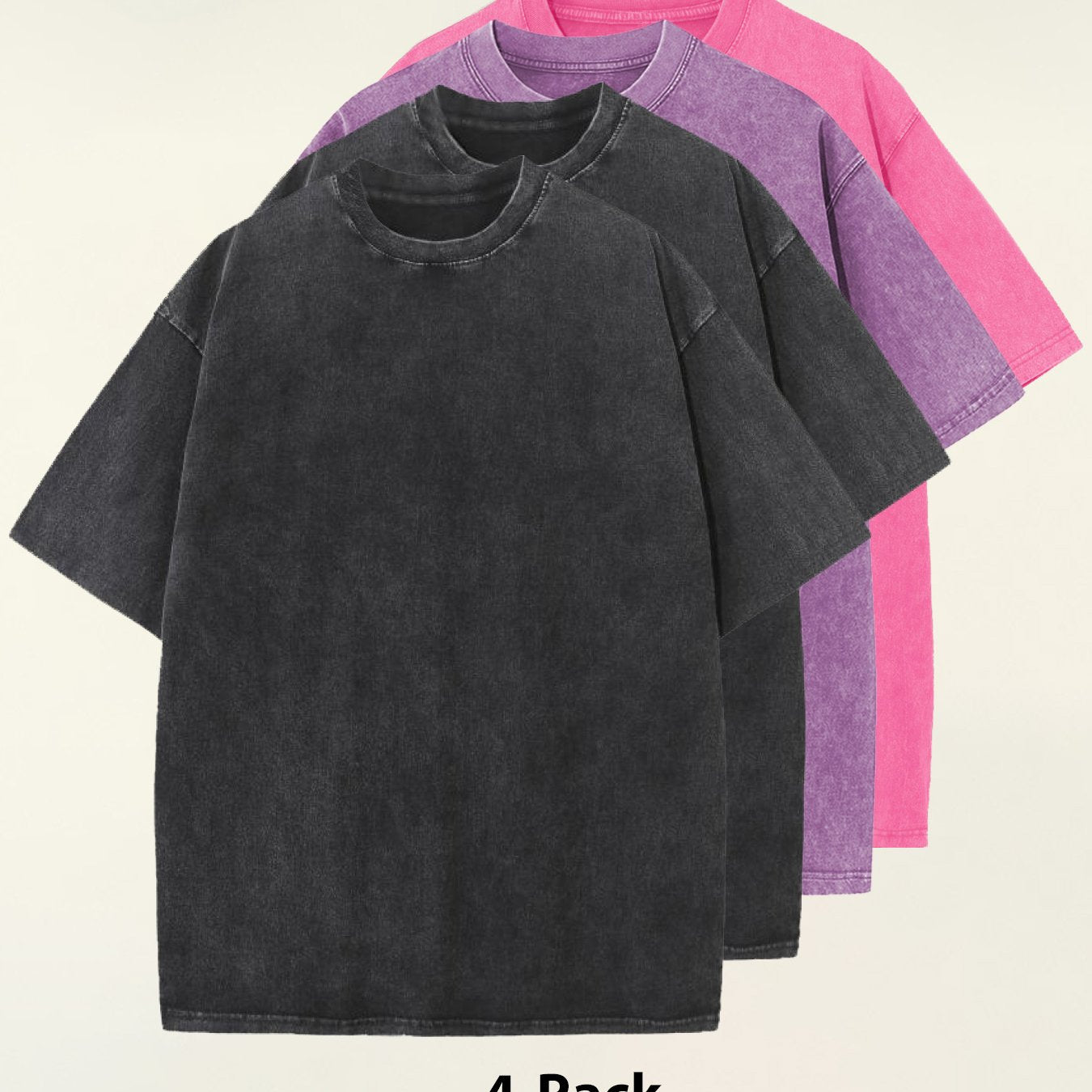 4pcs 100% Cotton Acid-Washed 230g T-Shirts - Retro Vintage Style