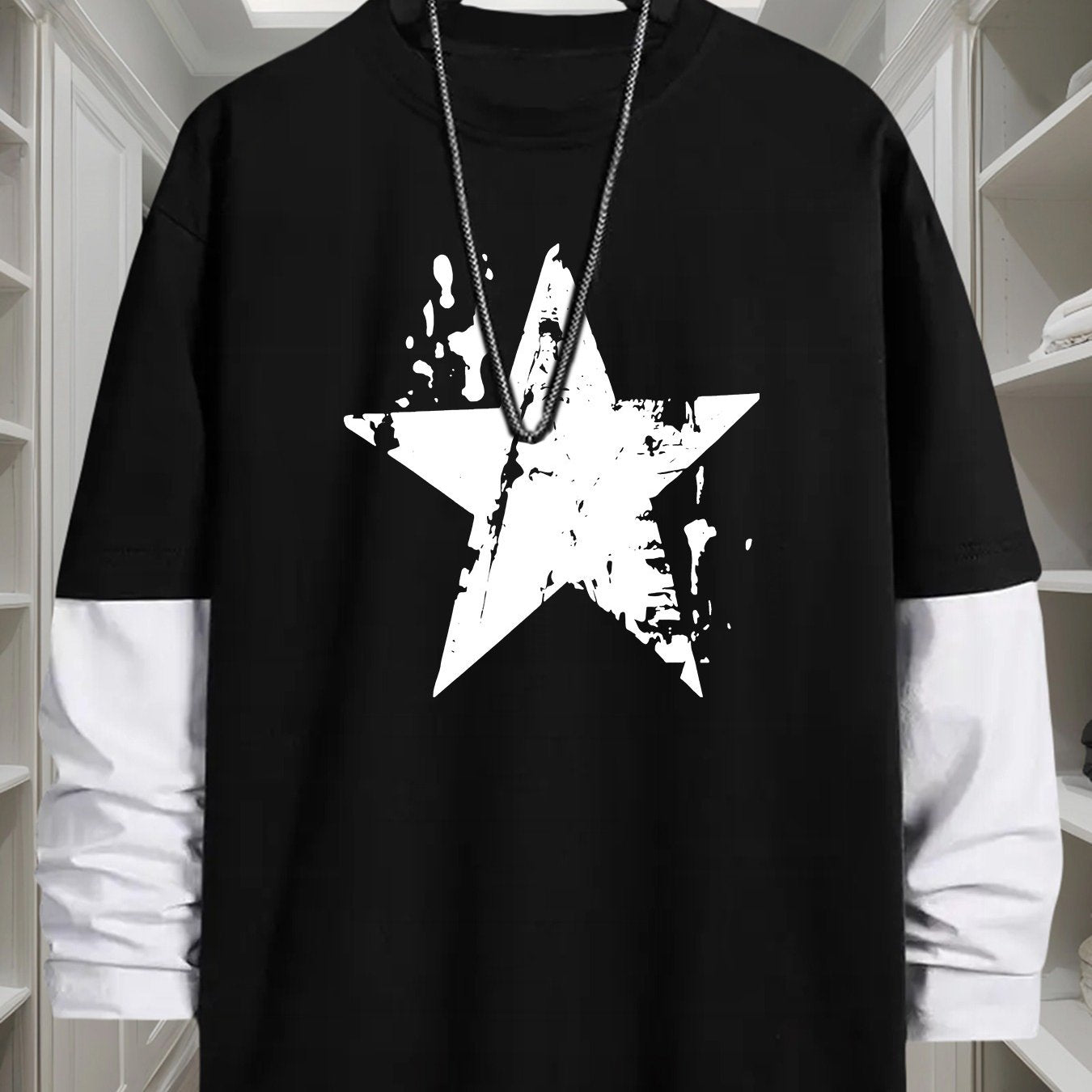 Geometric T-Shirt Polyester Men's Casual Long Sleeve T-Shirt | Geometric Print, Loose Fit, Round Neck, Machine Washable