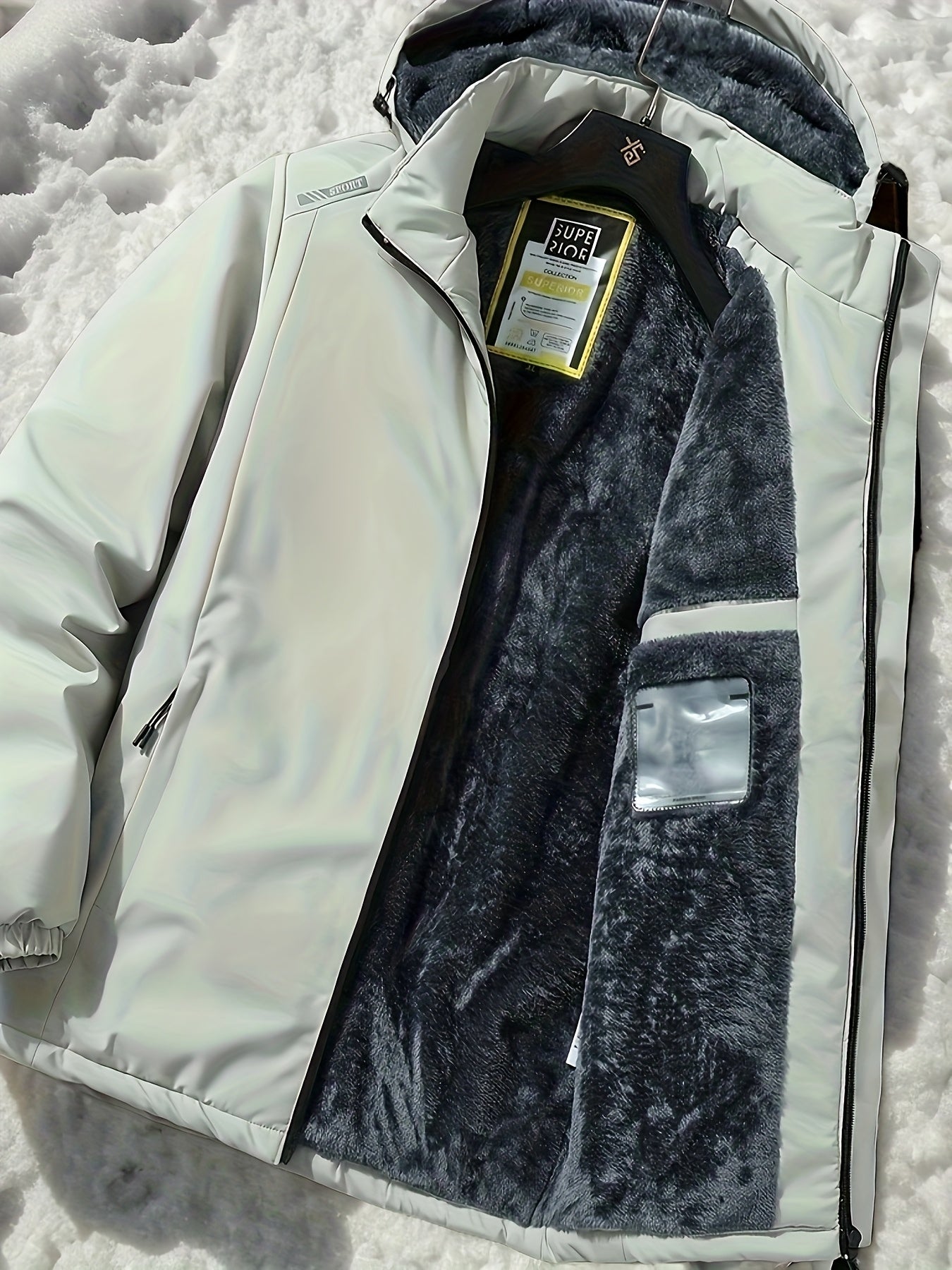 Warm Hooded Jacket Winter Warm Fleece-Lined Men's Hooded Jacket