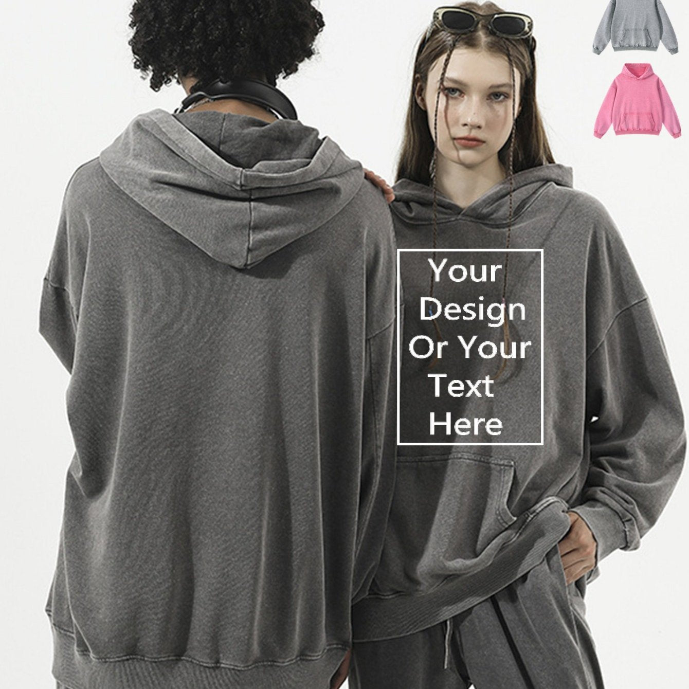 Custom Washed Unisex Hoodie For Lover Gift Thickened Customizable Men'S Pure Pocket Hoodie