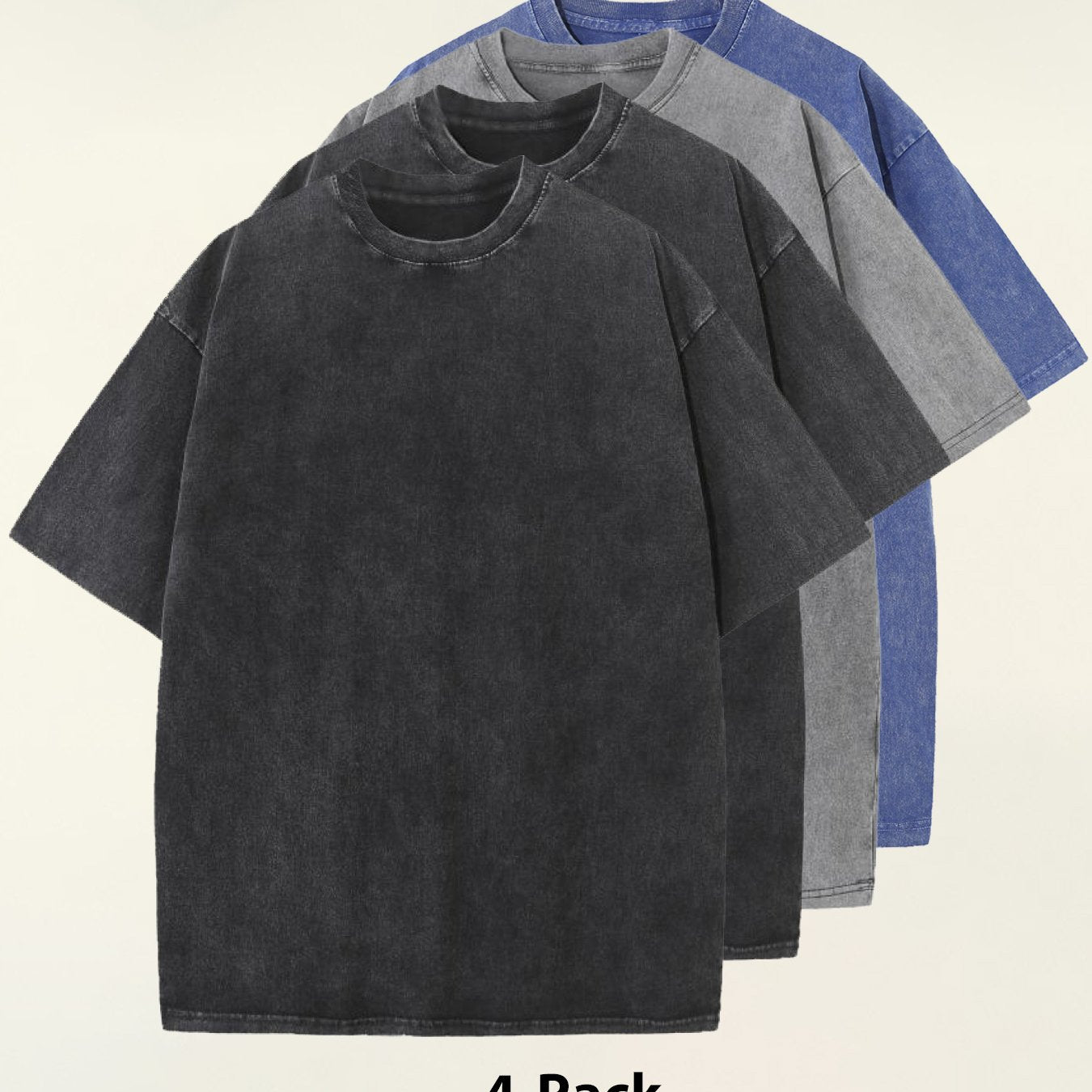 4pcs 100% Cotton Acid-Washed 230g T-Shirts - Retro Vintage Style