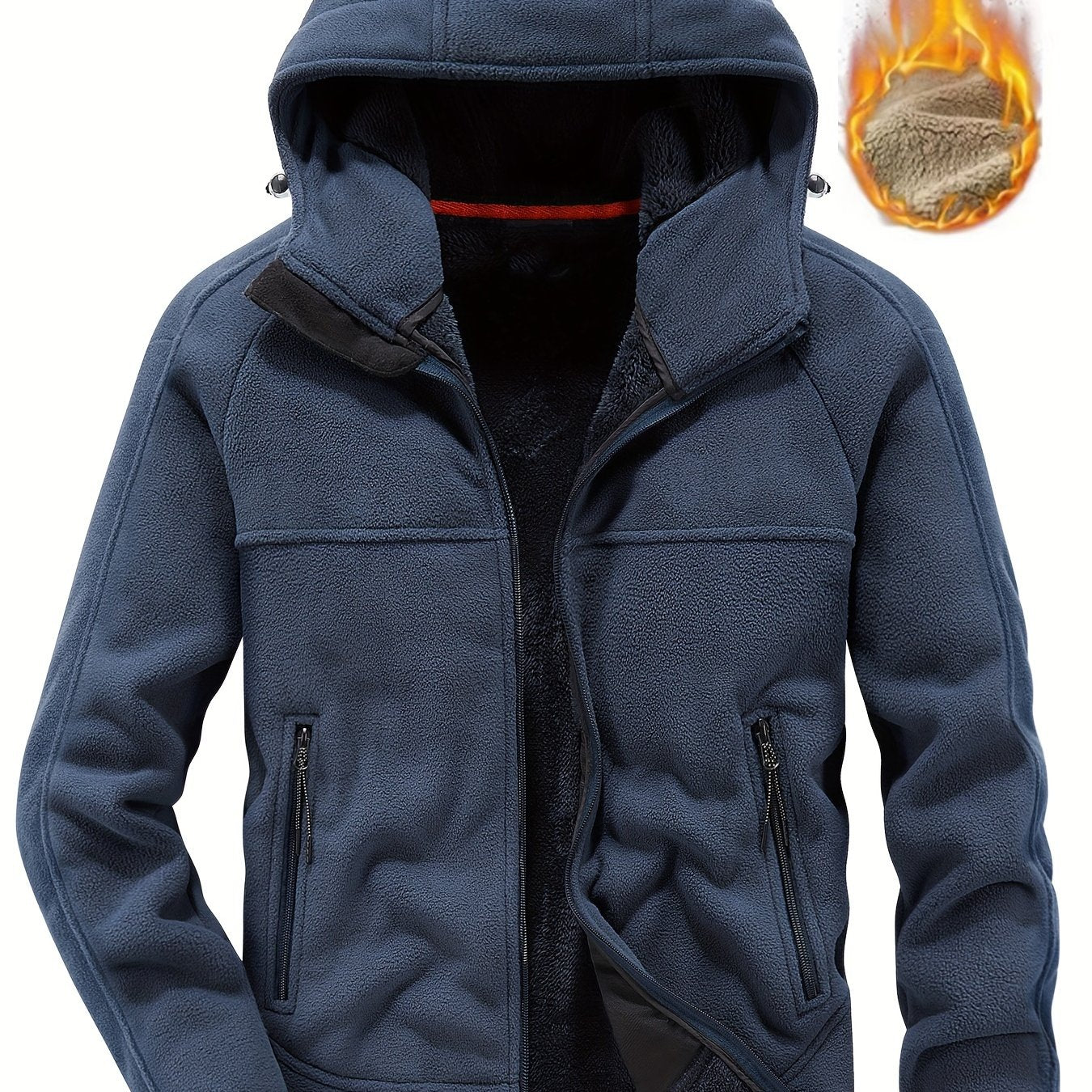 Men'S Casual Hooded Jacket, Polyester Long Sleeve Zip Up Hoodie with Pockets
