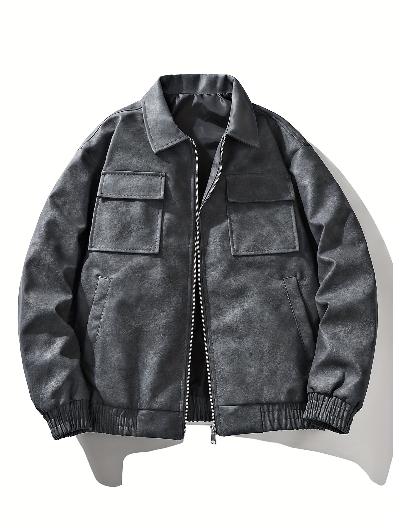 Men'S Vintage Motorcycle Jacket - Full-Zip Biker Coat with Zipper Closure, Non-Stretch Fabric