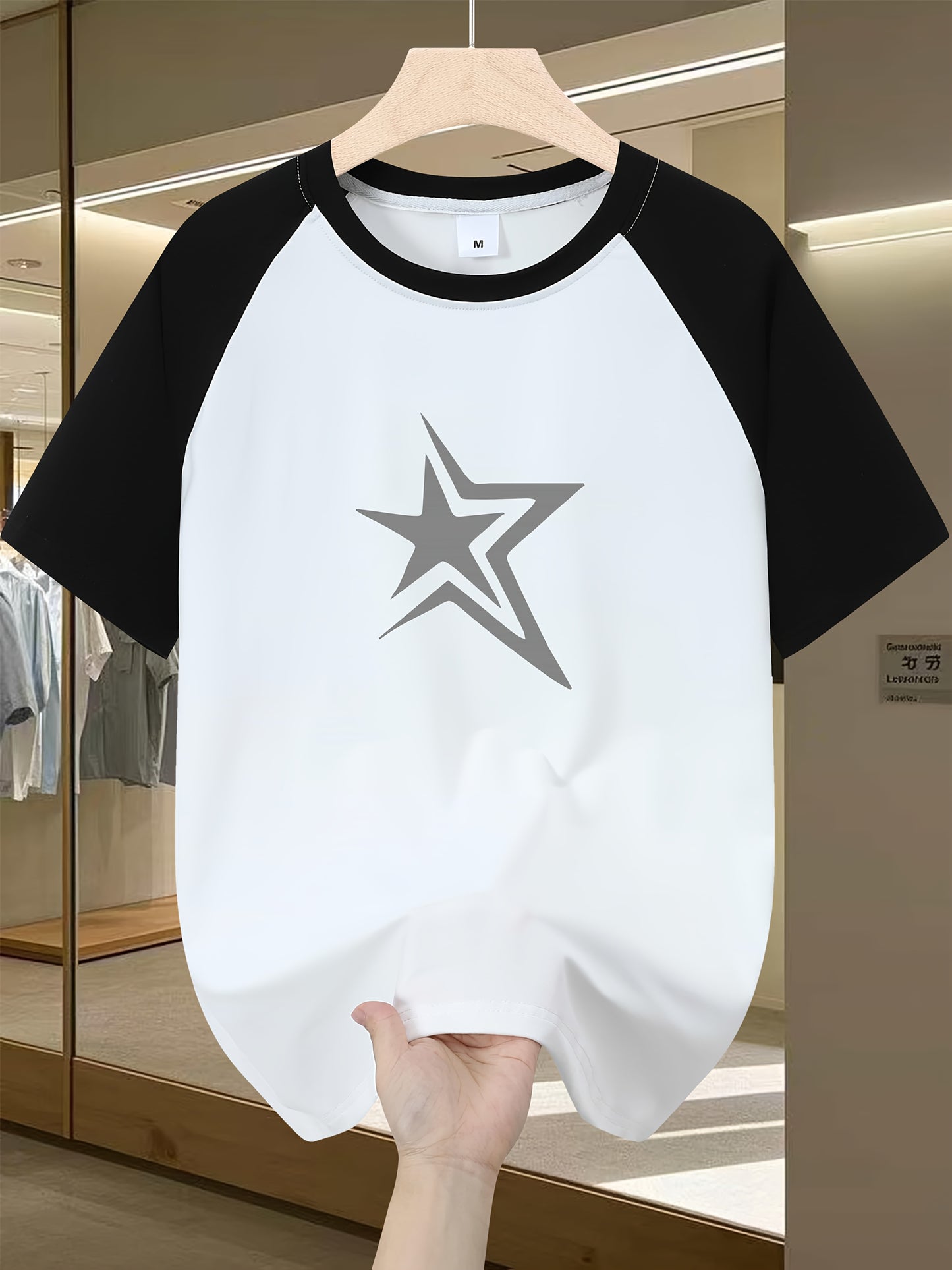 Men'S Casual Crew Neck T-Shirt with Star Graphic, Short Sleeve, Regular Fit, Slight Stretch Fabric, Summer Fashion Tee