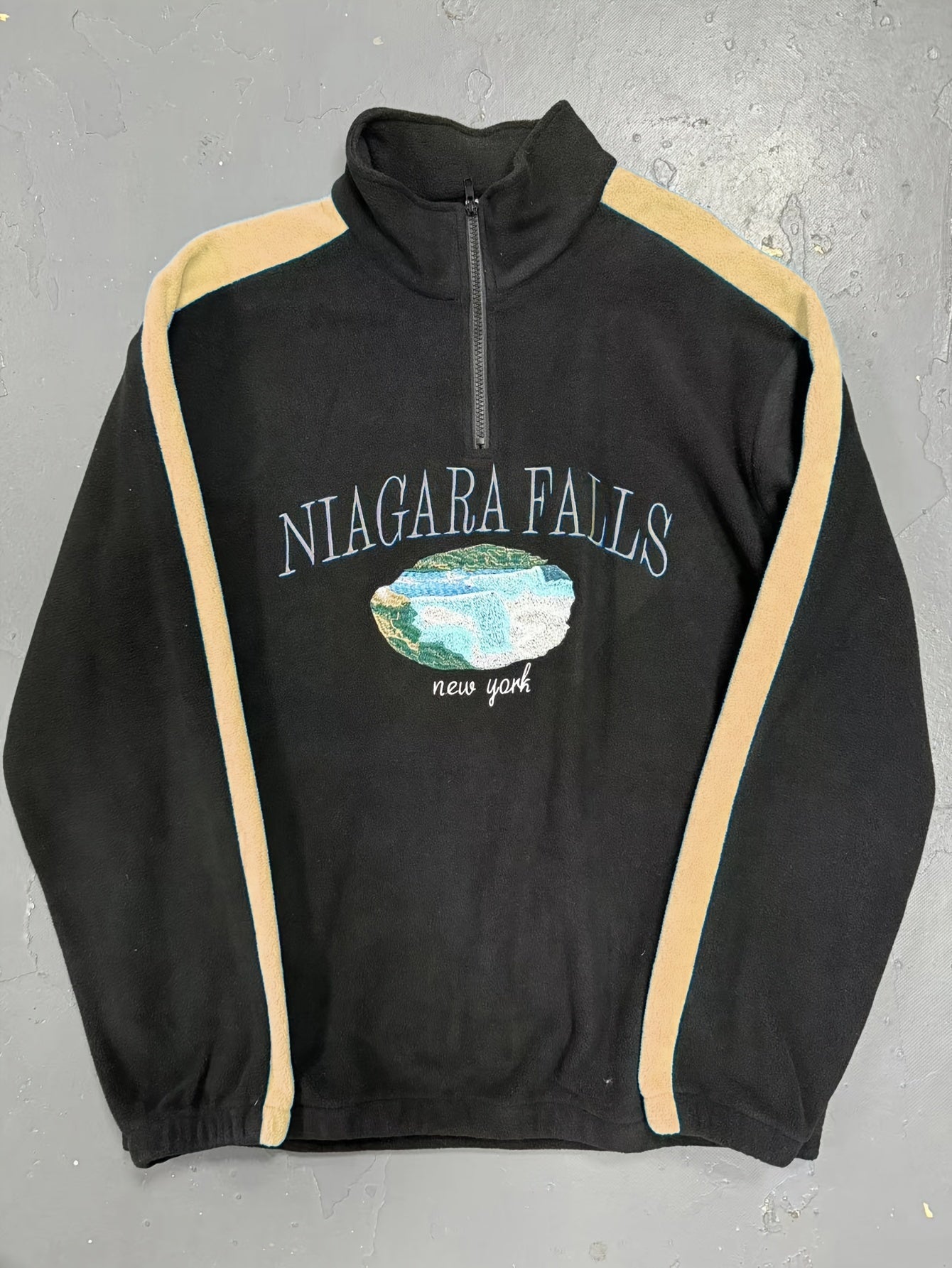 Cozy Sweatshirt Cozy Thickened Men's Niagara Falls Embroidered Fleece Zip-Up Sweatshirt
