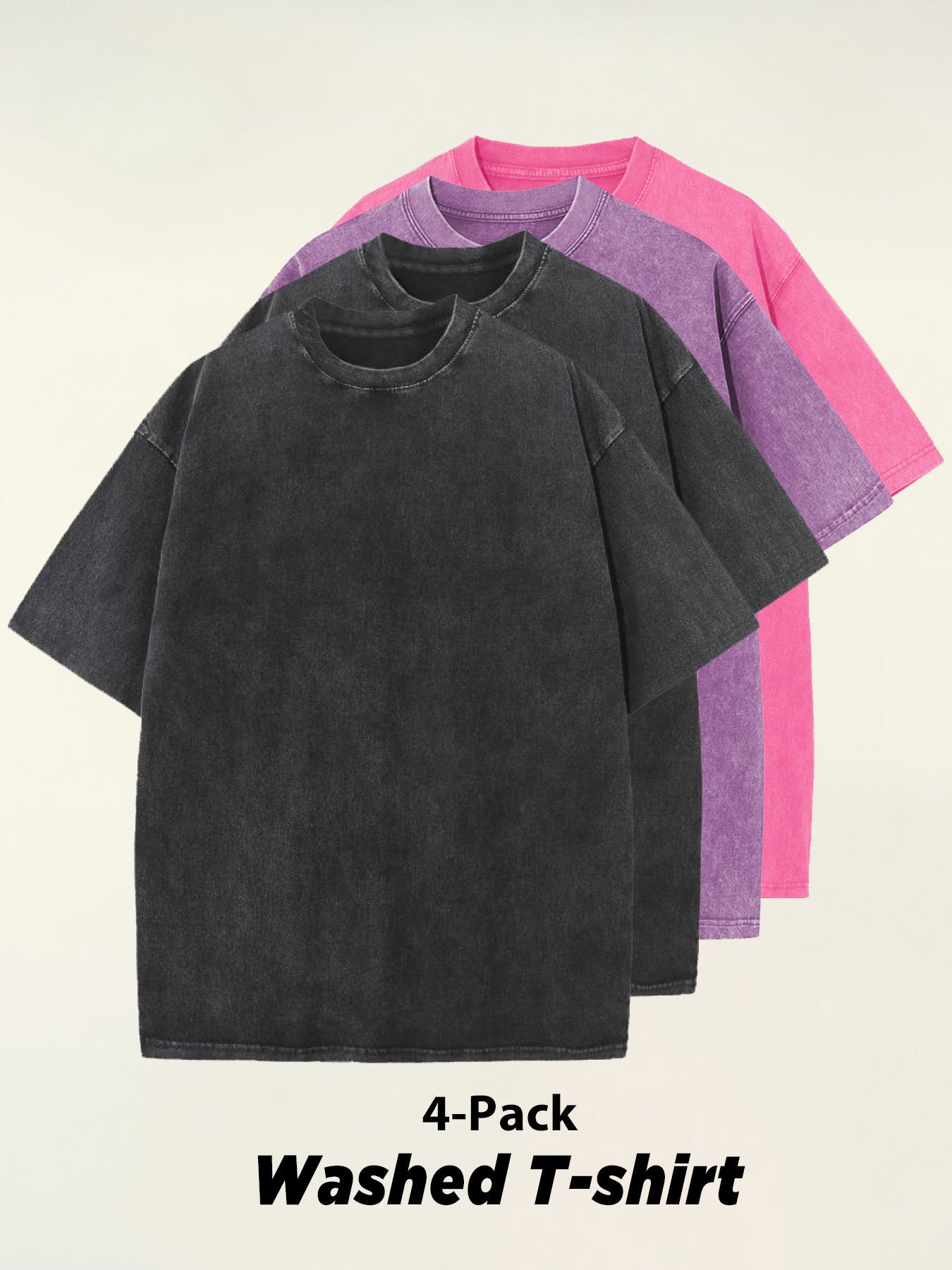 4pcs 100% Cotton Acid-Washed 230g T-Shirts - Retro Vintage Style