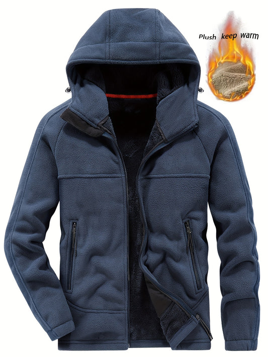 Men'S Casual Hooded Jacket, Polyester Long Sleeve Zip Up Hoodie with Pockets