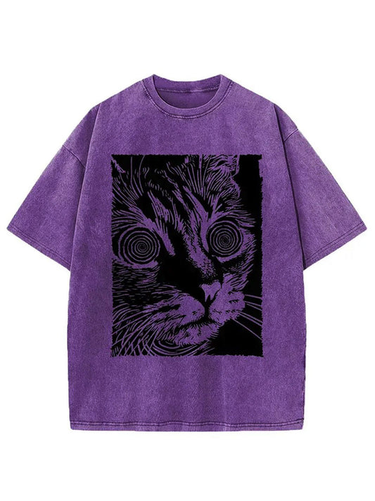1pc, Vintage-Inspired Surprised Kitten Print T-Shirt, High-Quality Waxed Cotton, Relaxed Fit, Short Sleeve, Round Neck
