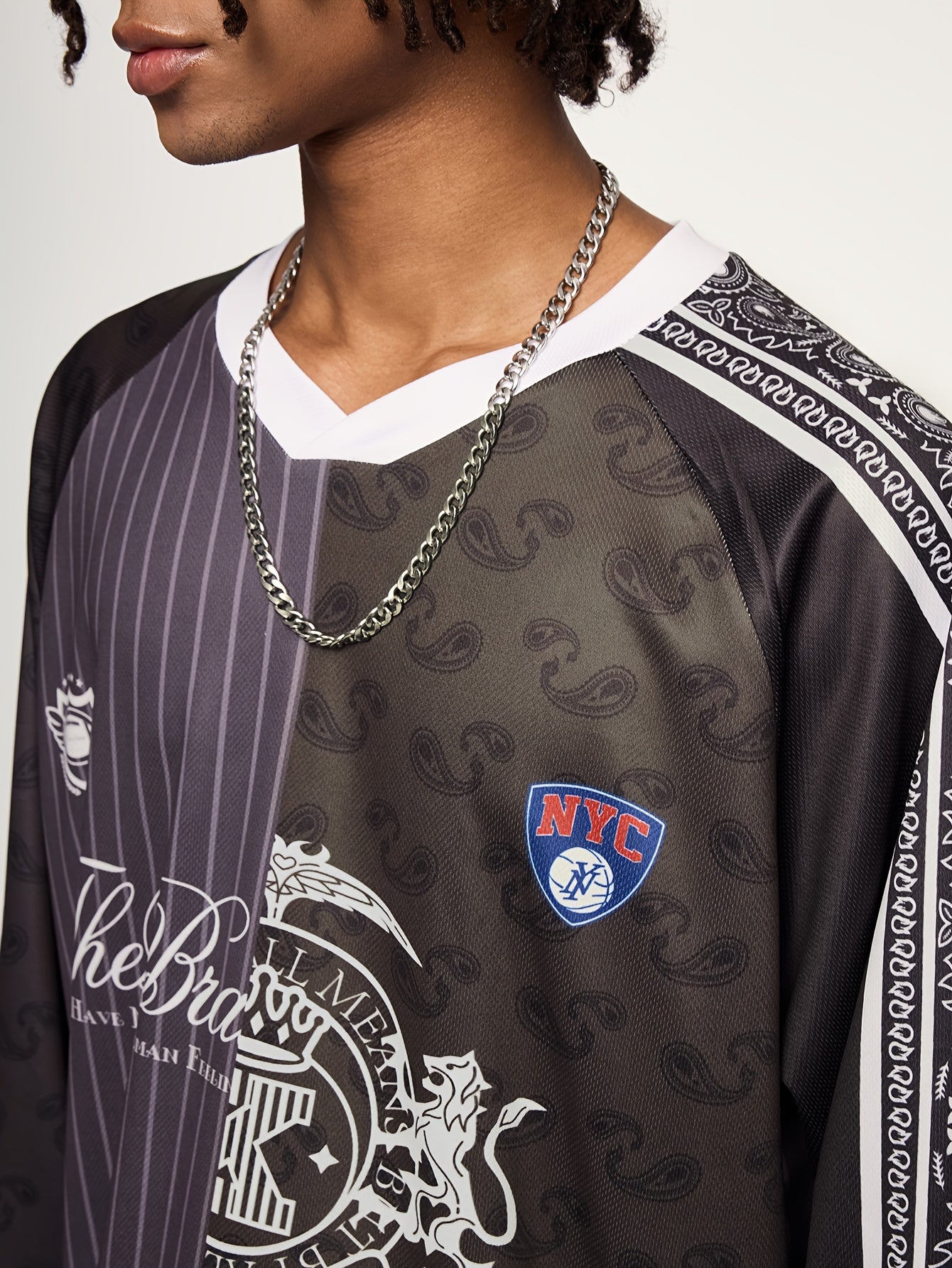 Men'S Vintage Baseball Graphic T-Shirt - Loose Fit Long Sleeve Tee with V-Neck