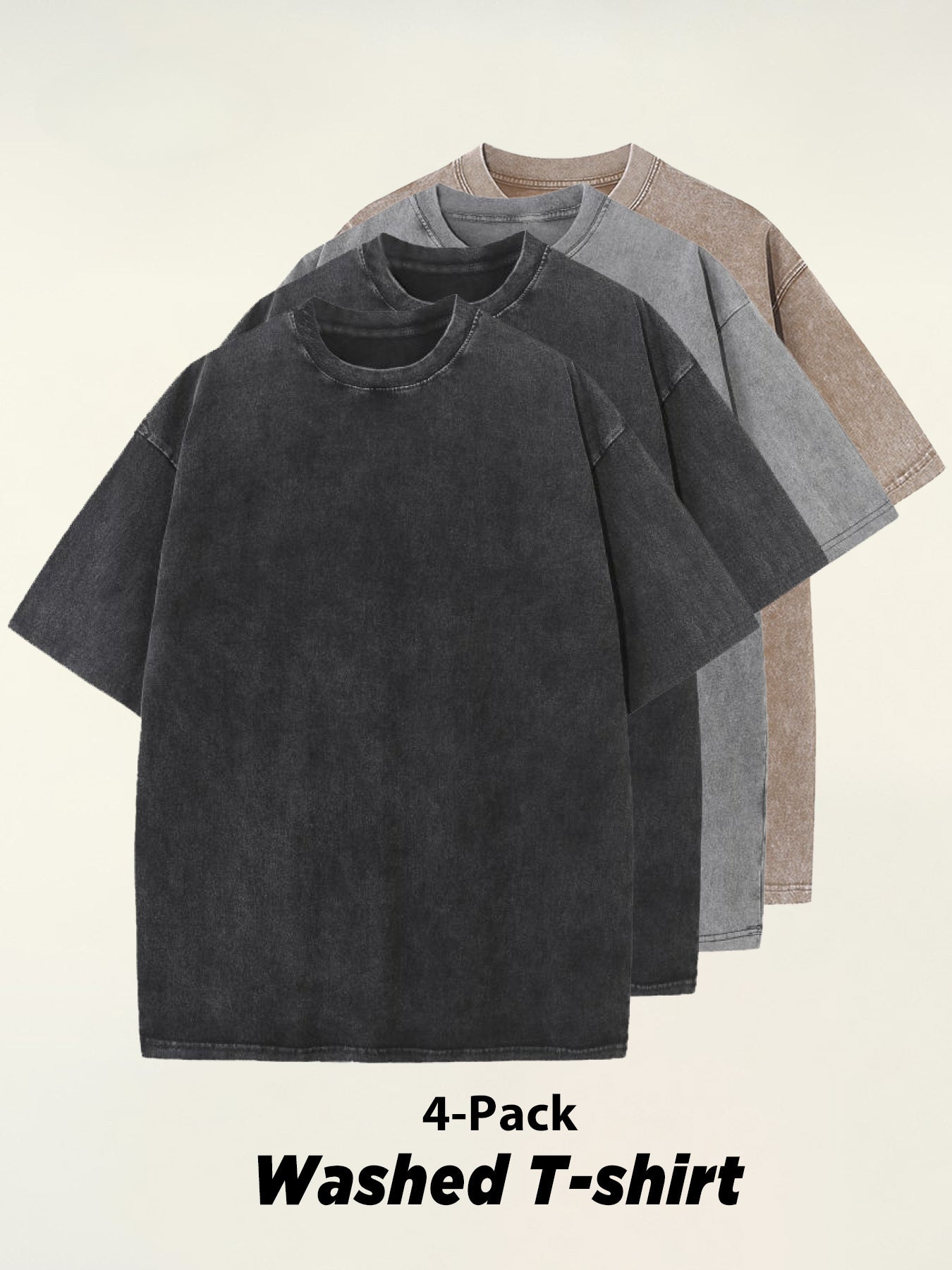 4pcs 100% Cotton Acid-Washed 230g T-Shirts - Retro Vintage Style