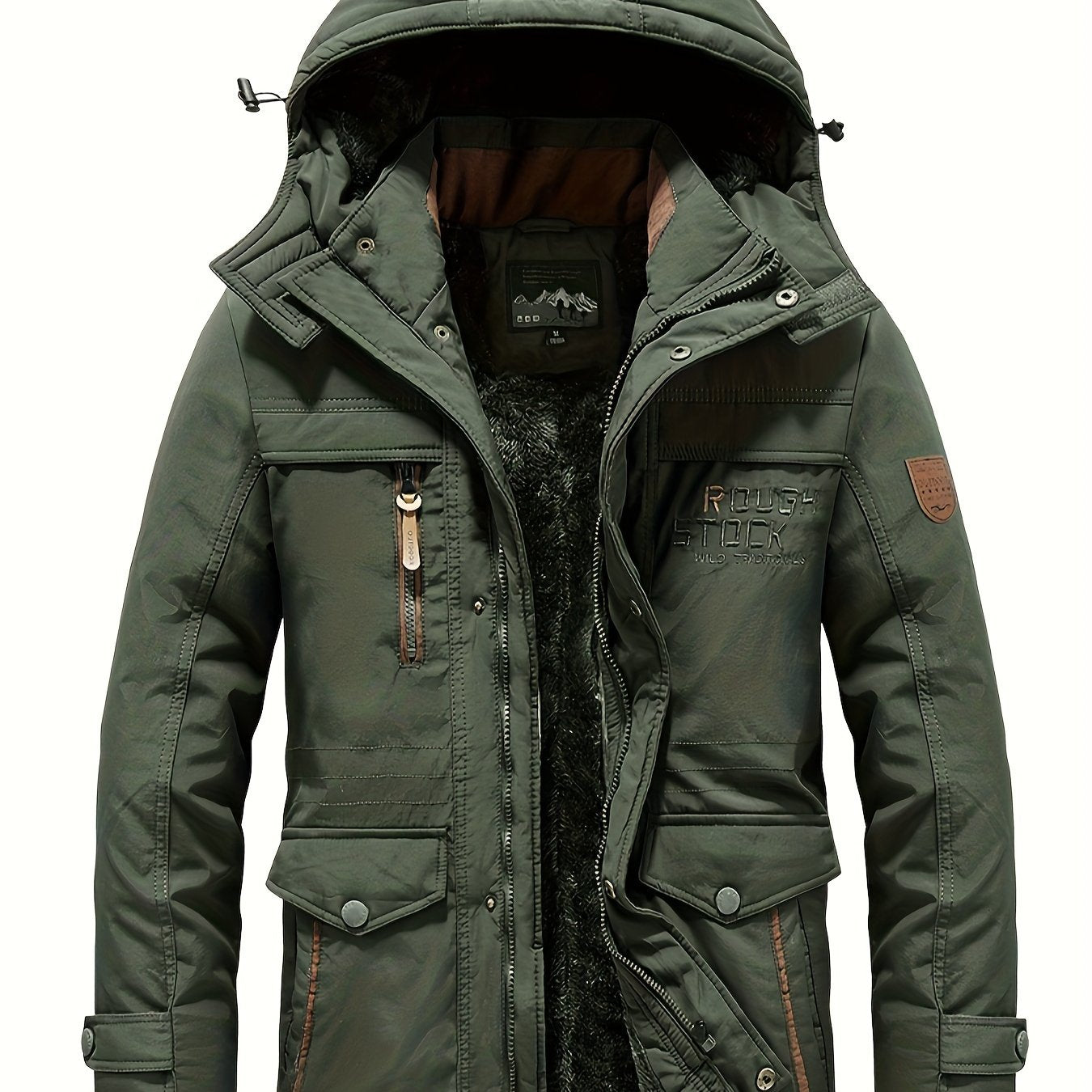 Winter Outdoor Thickened Fleece-Lined Jacket with Removable Hood Casual Windbreaker